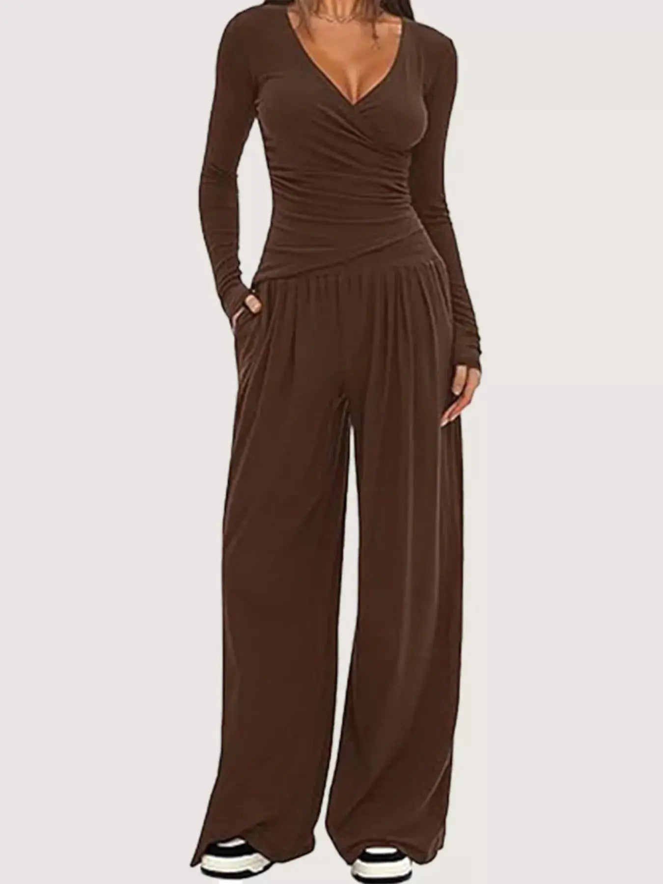 Casual Long Sleeve Top and Wide Leg Pants Set Trendsi