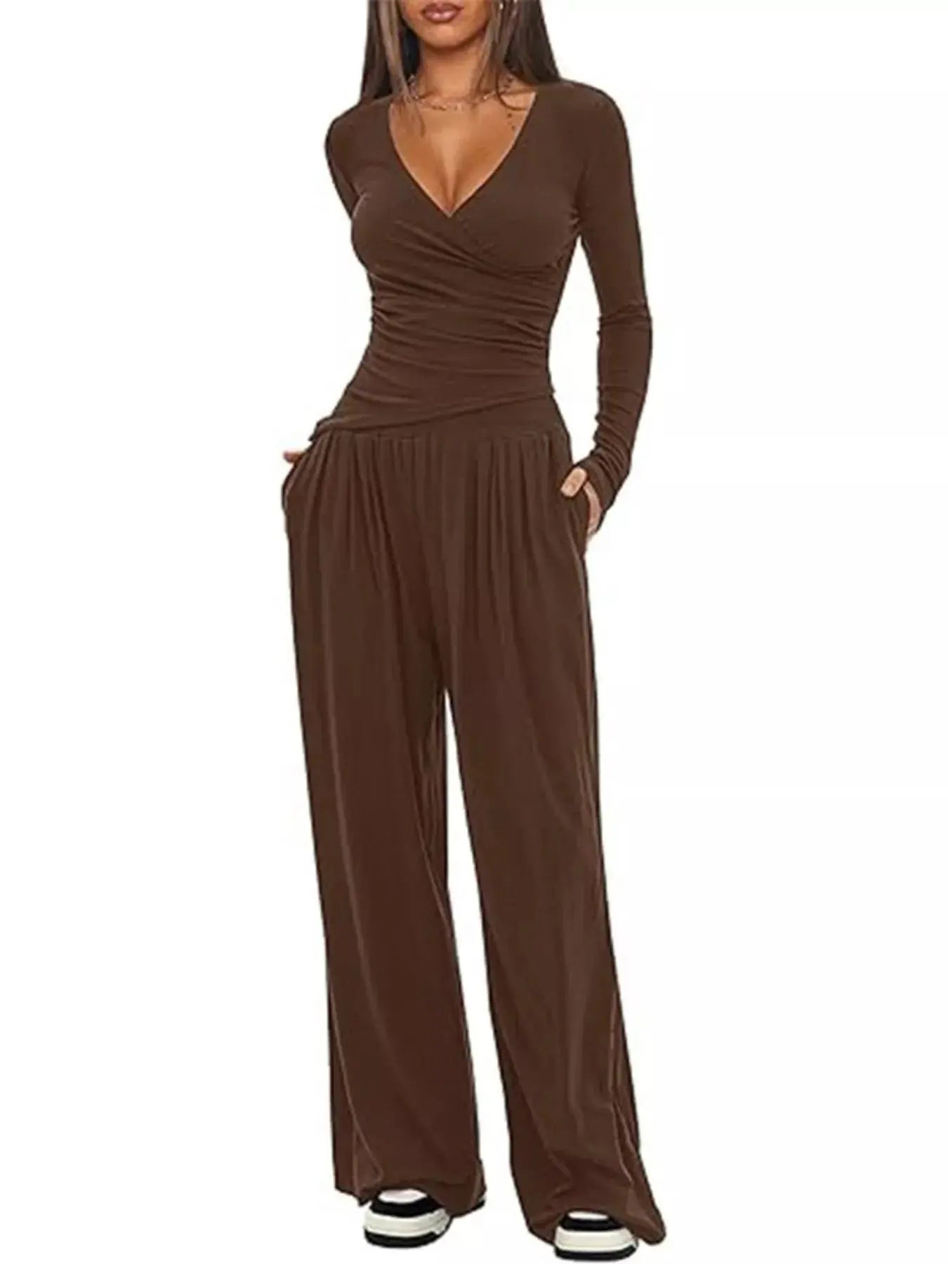 Casual Long Sleeve Top and Wide Leg Pants Set Trendsi