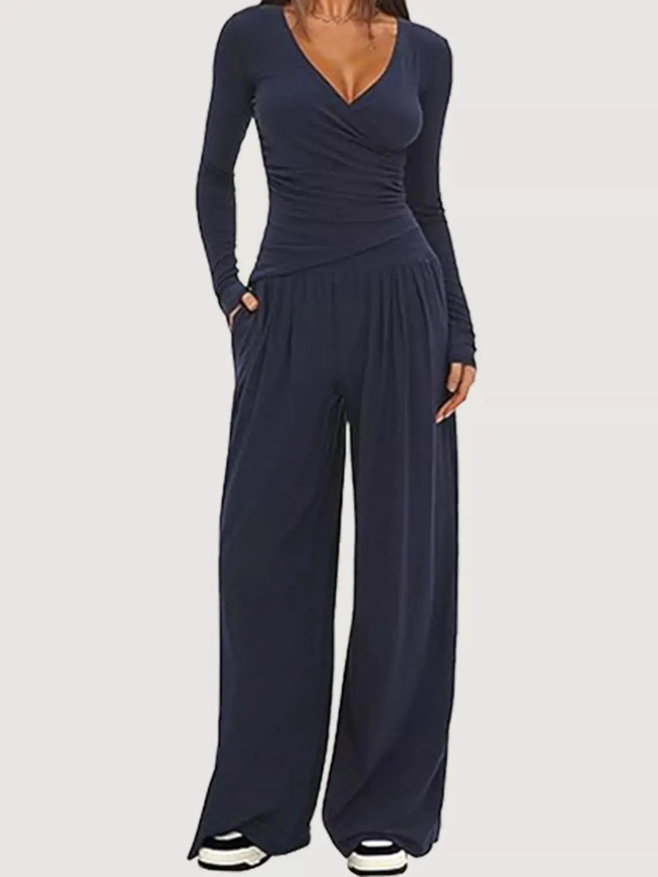 Casual Long Sleeve Top and Wide Leg Pants Set Trendsi