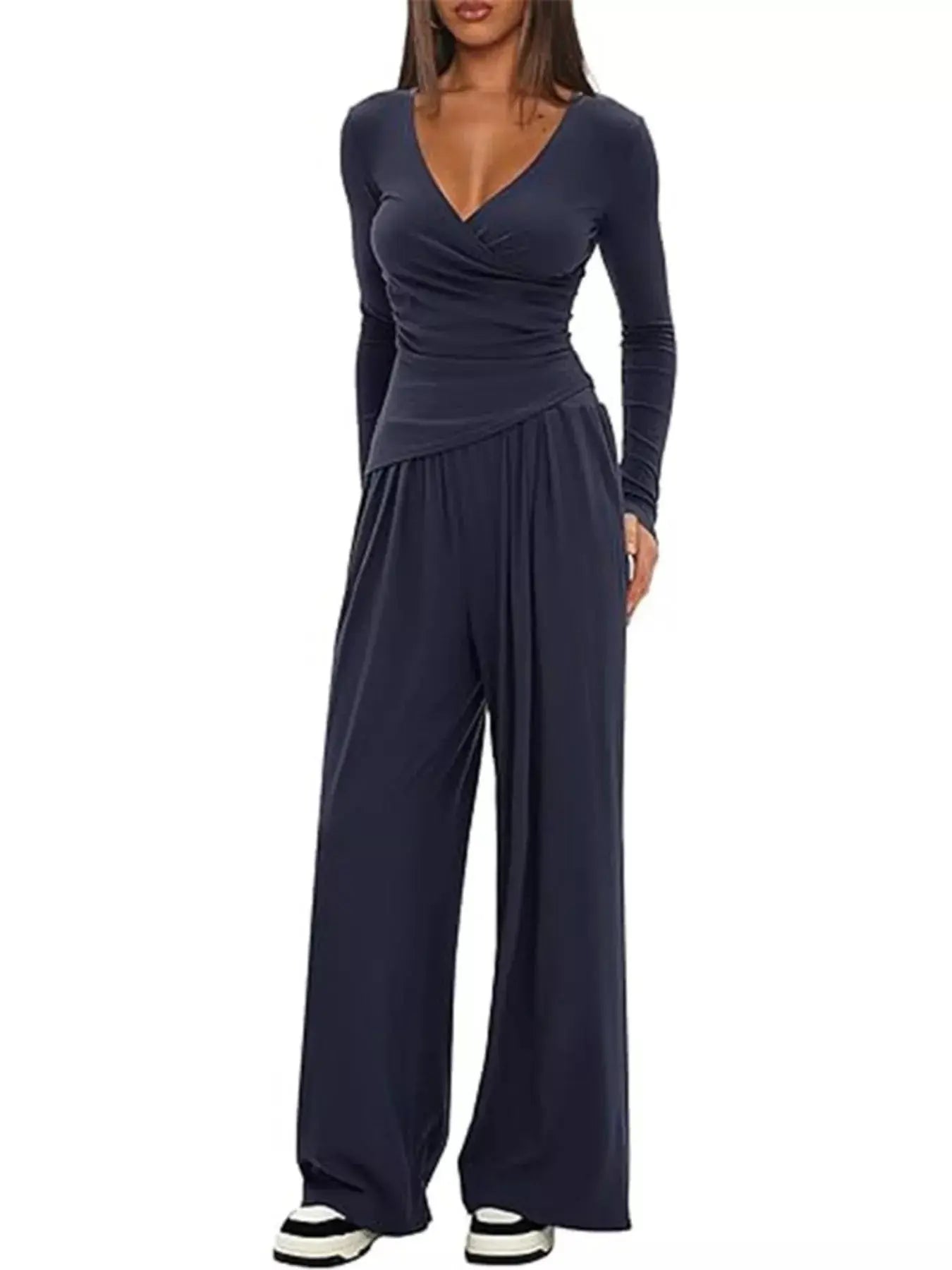 Casual Long Sleeve Top and Wide Leg Pants Set Trendsi