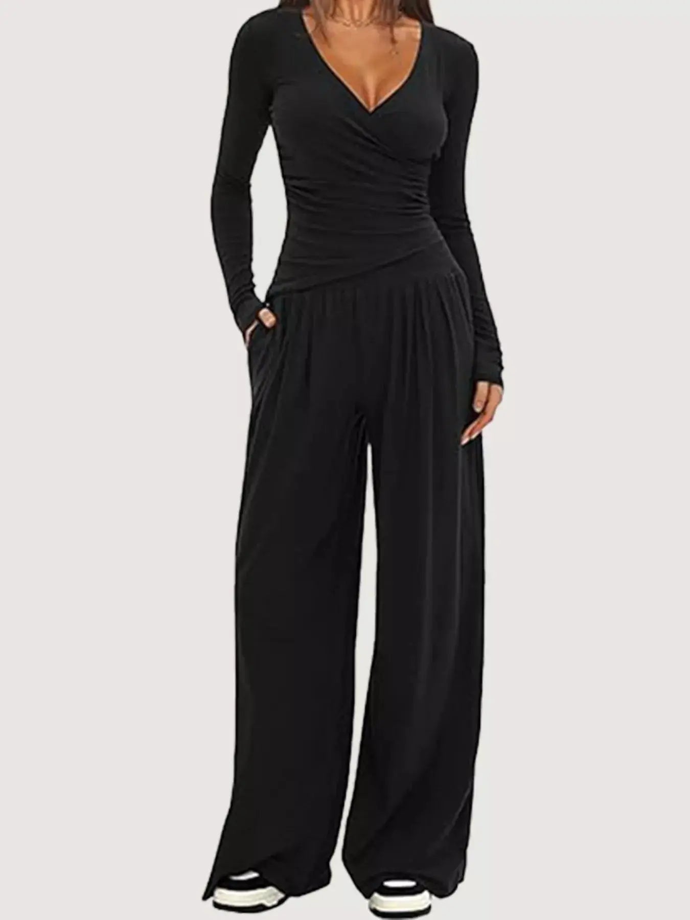 Casual Long Sleeve Top and Wide Leg Pants Set Trendsi