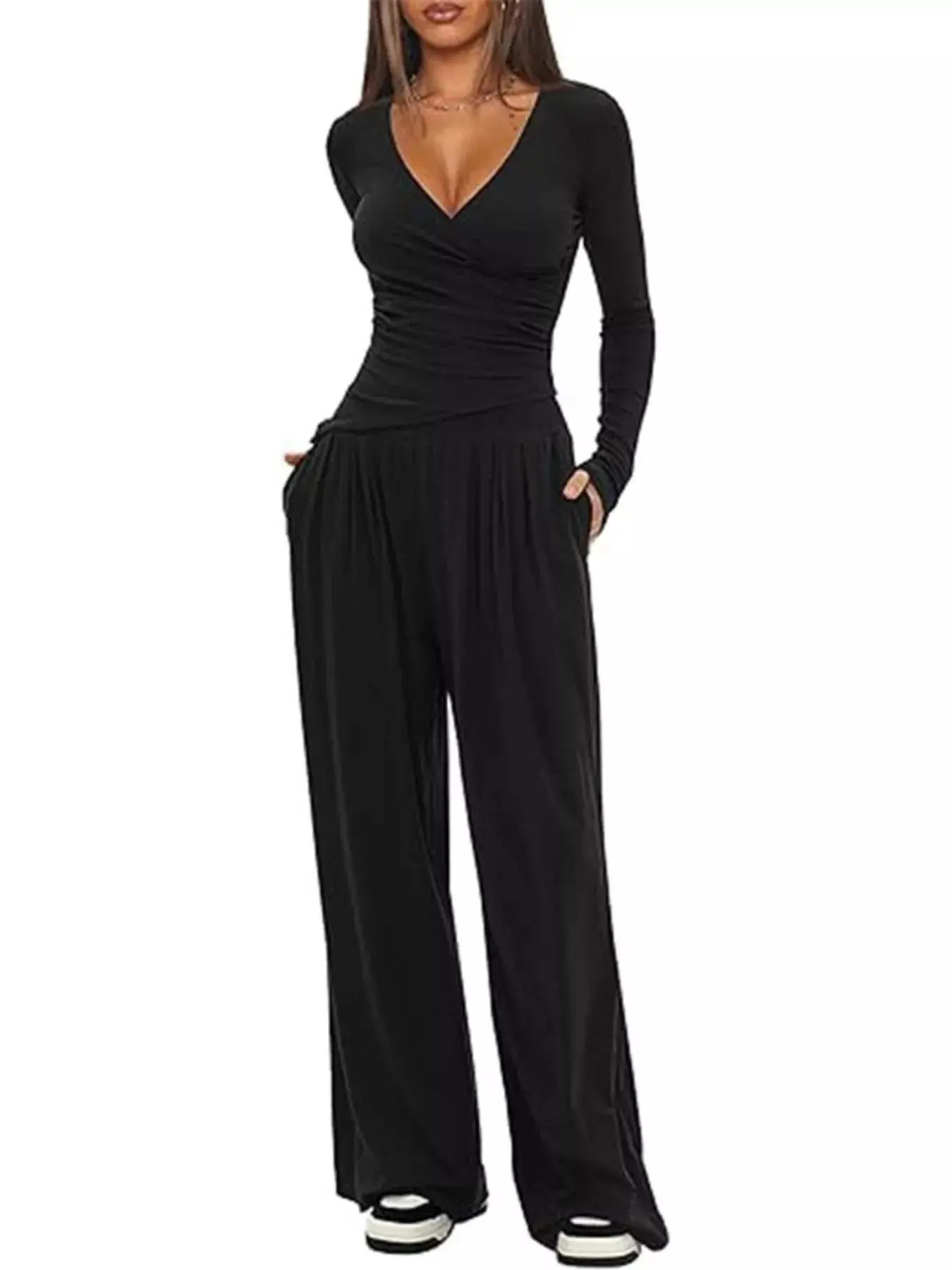 Casual Long Sleeve Top and Wide Leg Pants Set Trendsi