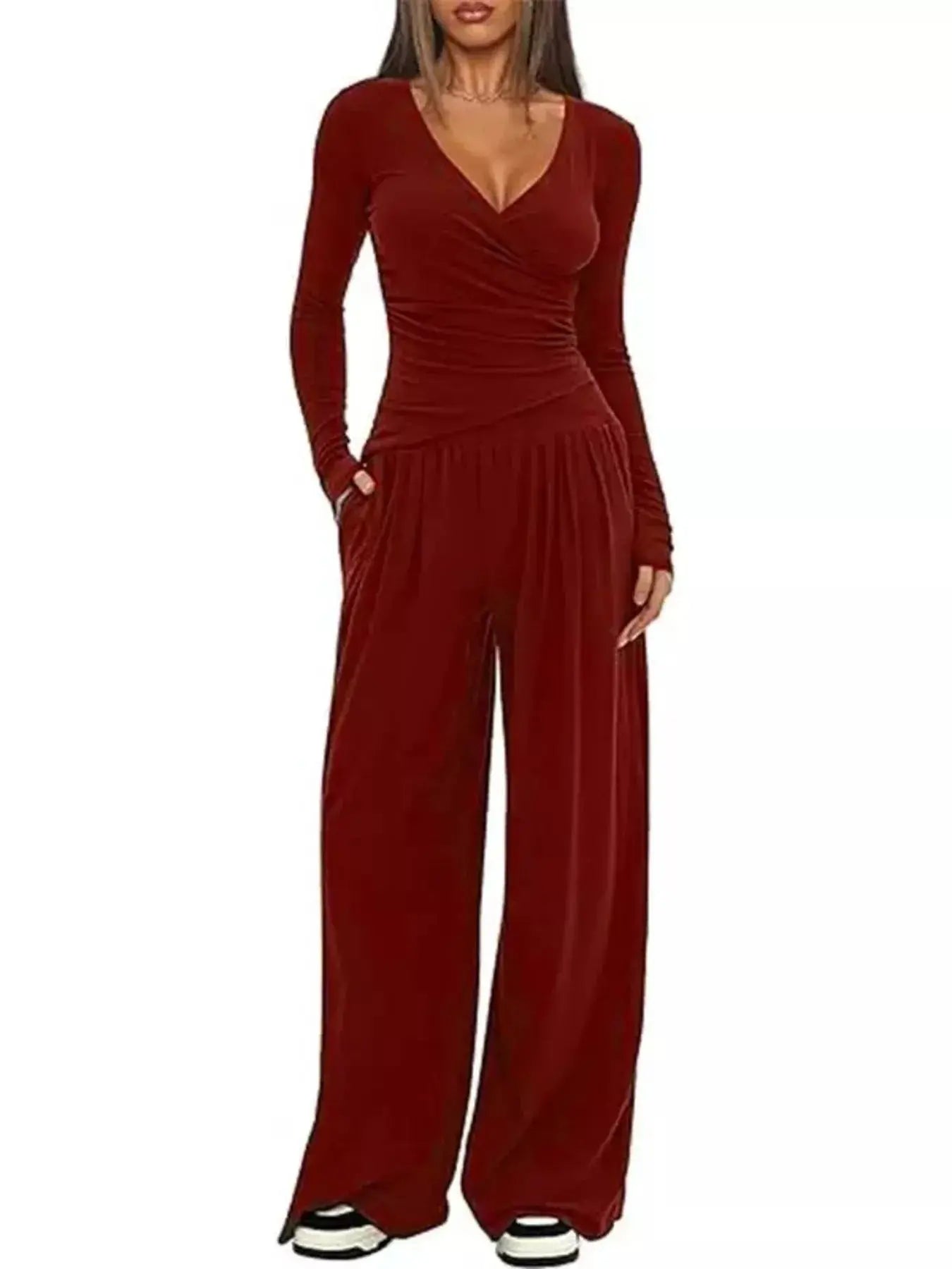 Casual Long Sleeve Top and Wide Leg Pants Set Trendsi