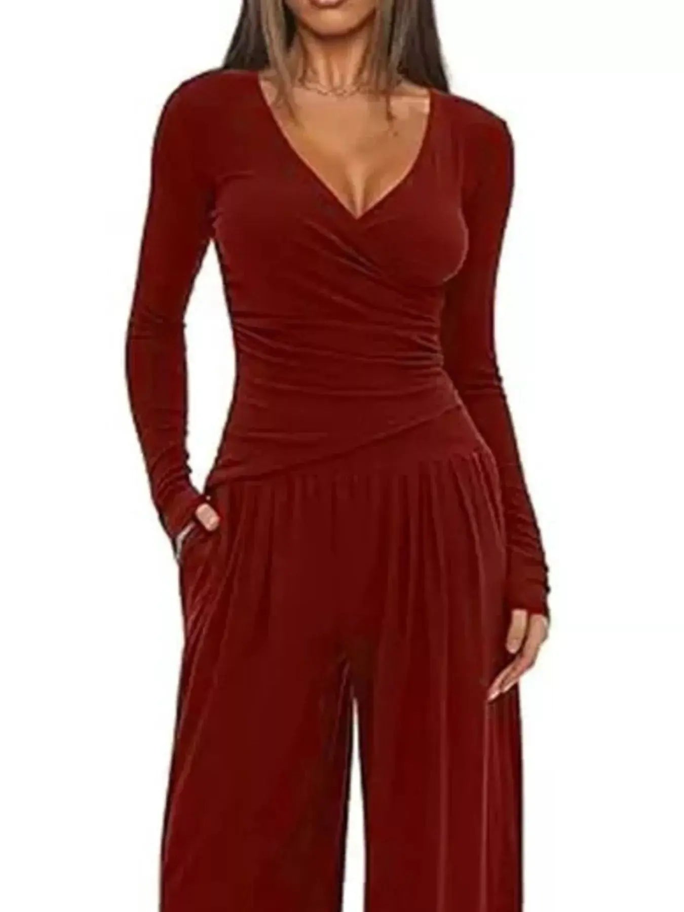 Casual Long Sleeve Top and Wide Leg Pants Set Trendsi