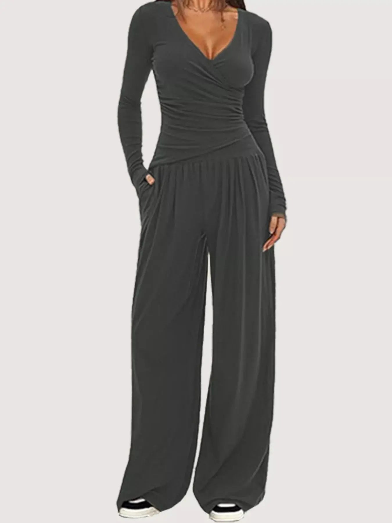 Casual Long Sleeve Top and Wide Leg Pants Set Trendsi