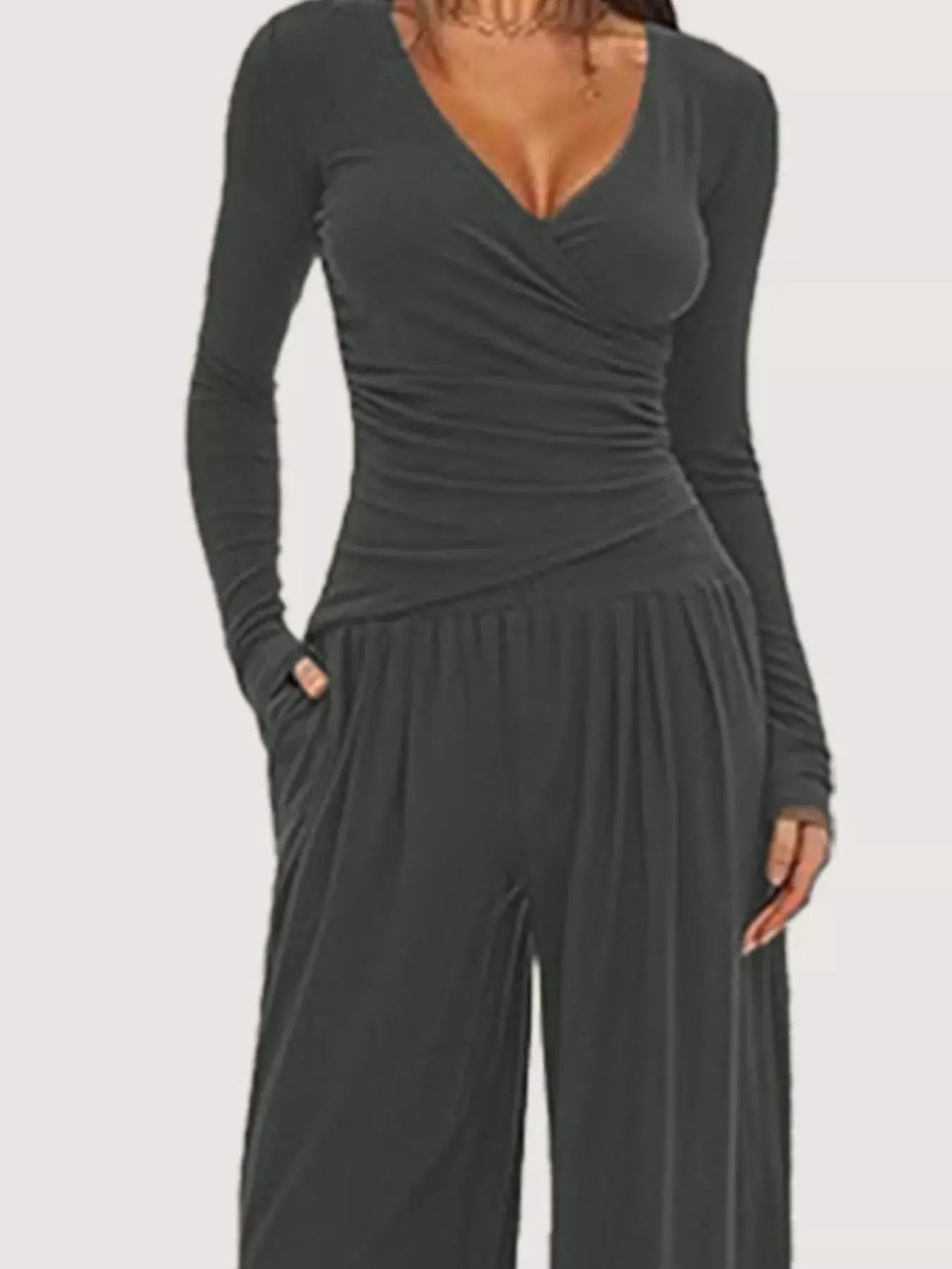Casual Long Sleeve Top and Wide Leg Pants Set Trendsi