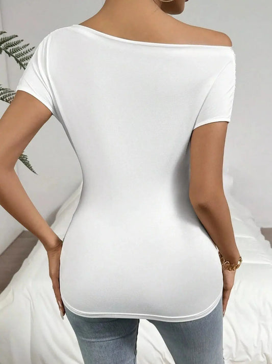 Cross Wrap Slim Fit Top With Slightly Stretchy Polyester Trendsi