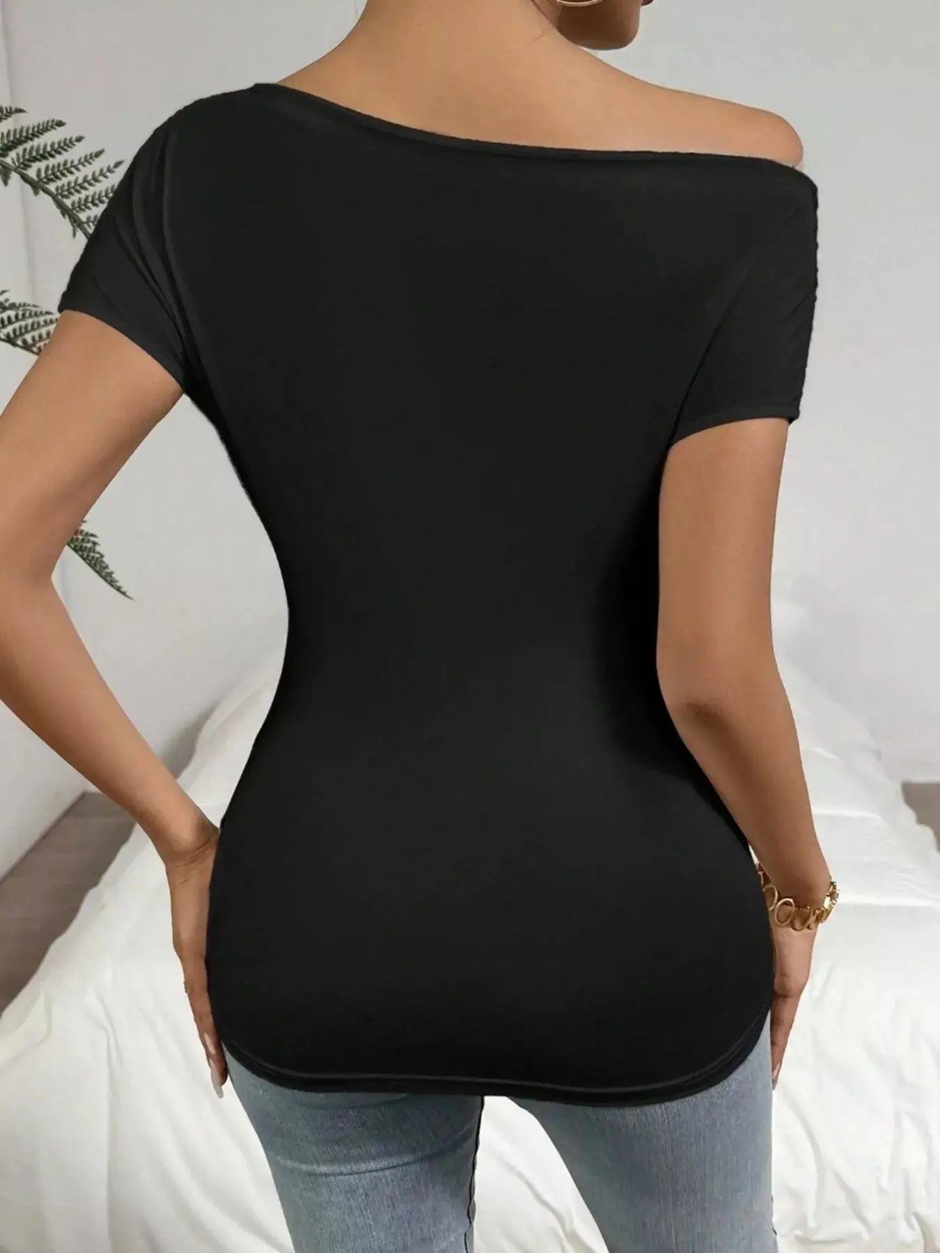 Cross Wrap Slim Fit Top With Slightly Stretchy Polyester Trendsi