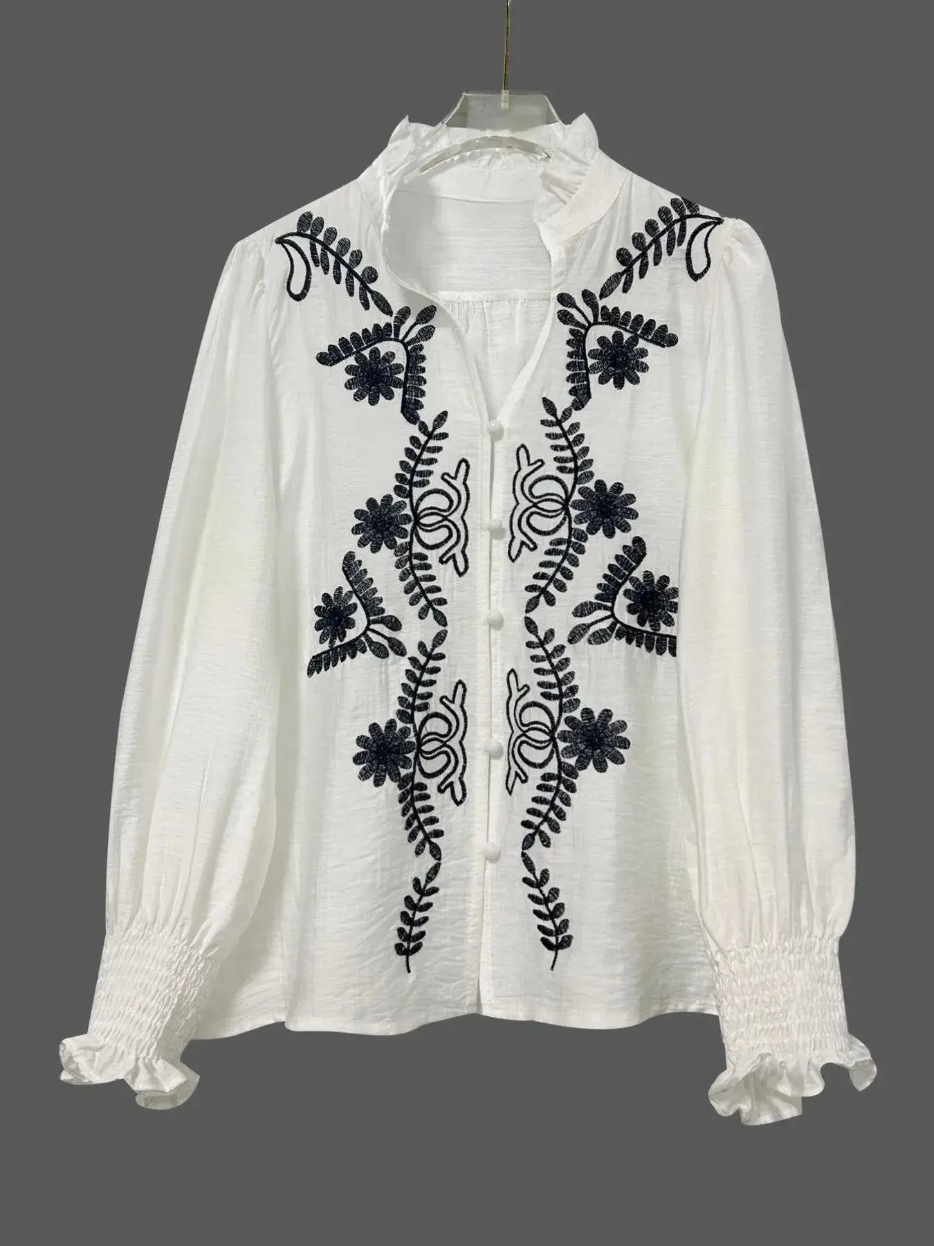 Embroidered Long Sleeve Blouse Trendsi