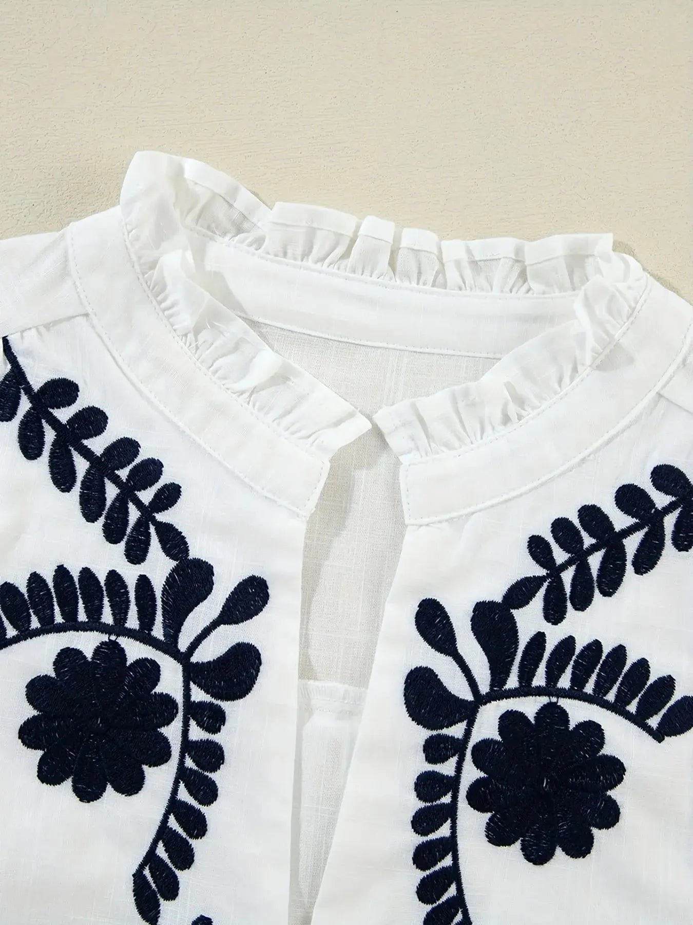 Embroidered Long Sleeve Blouse Trendsi