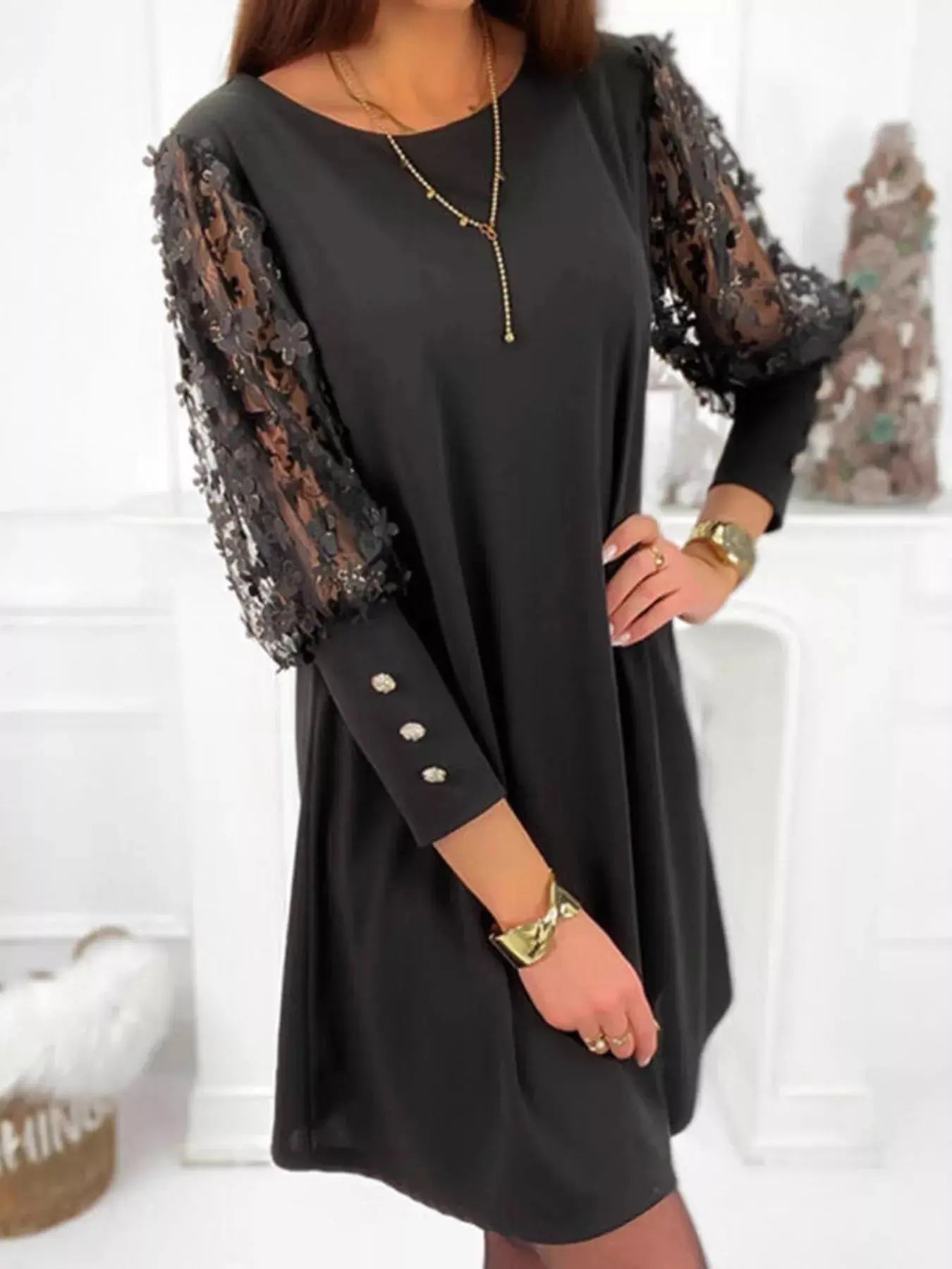Floral Lace Sleeve Mini Dress Trendsi