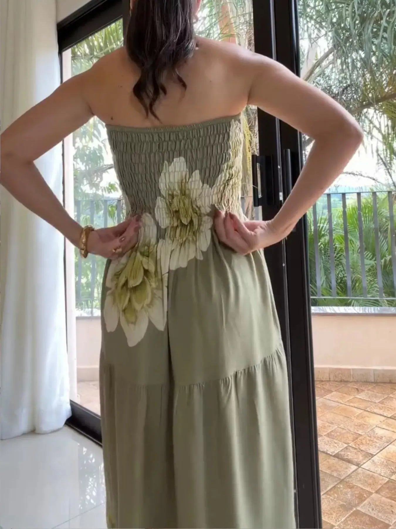 Floral Print Smocked Tube Maxi Dress 100 Percent Polyester Imported Trendsi