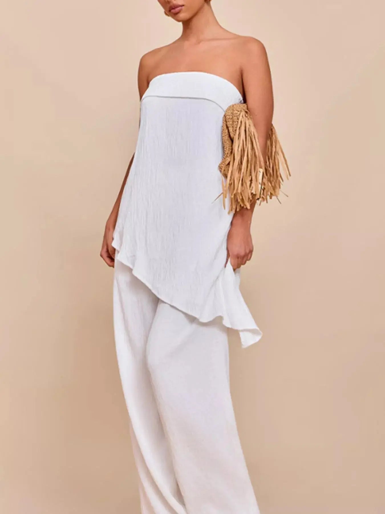 Full Size Asymmetrical Hem Tube Top and Pants Set Plus Size Trendsi