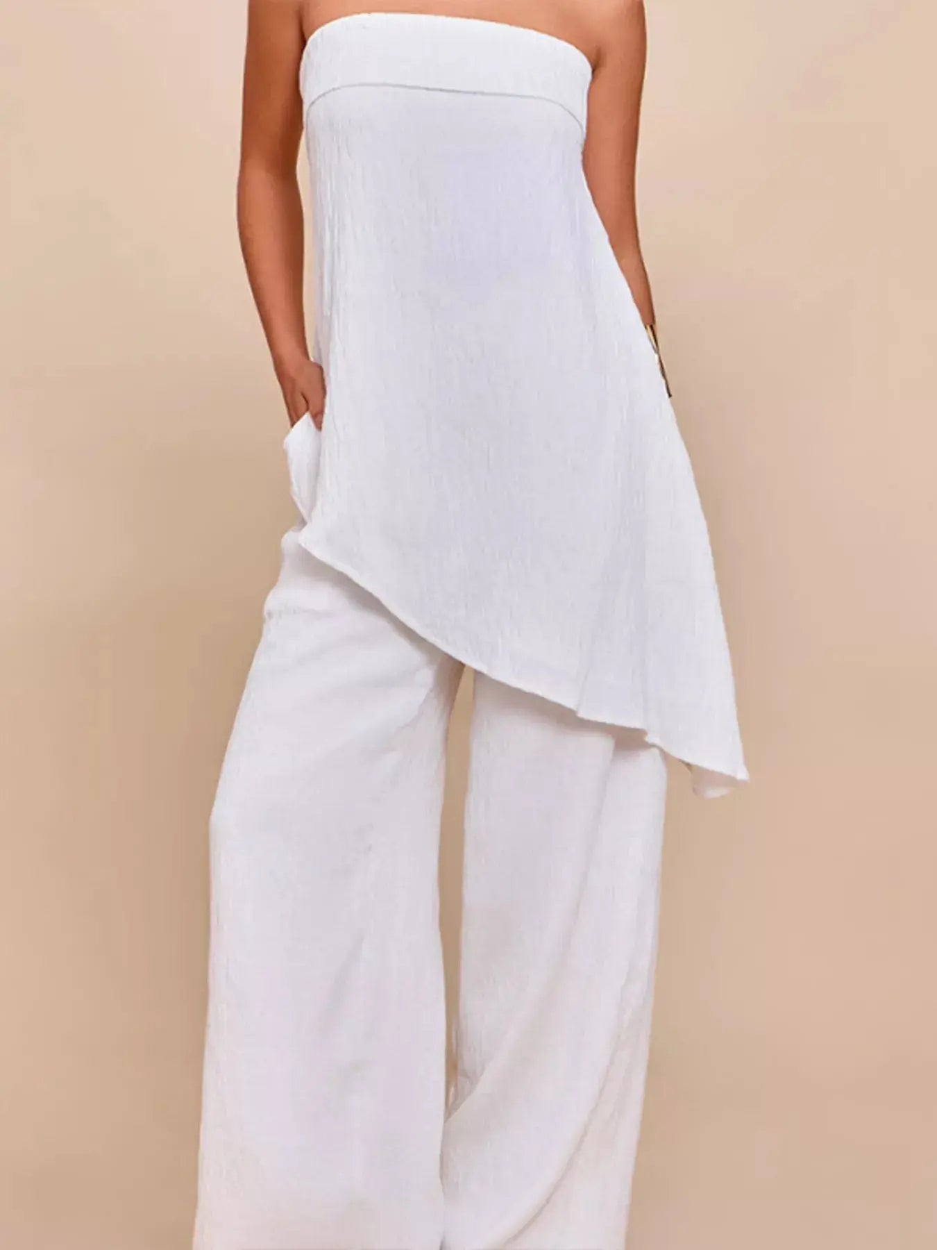 Full Size Asymmetrical Hem Tube Top and Pants Set Plus Size Trendsi