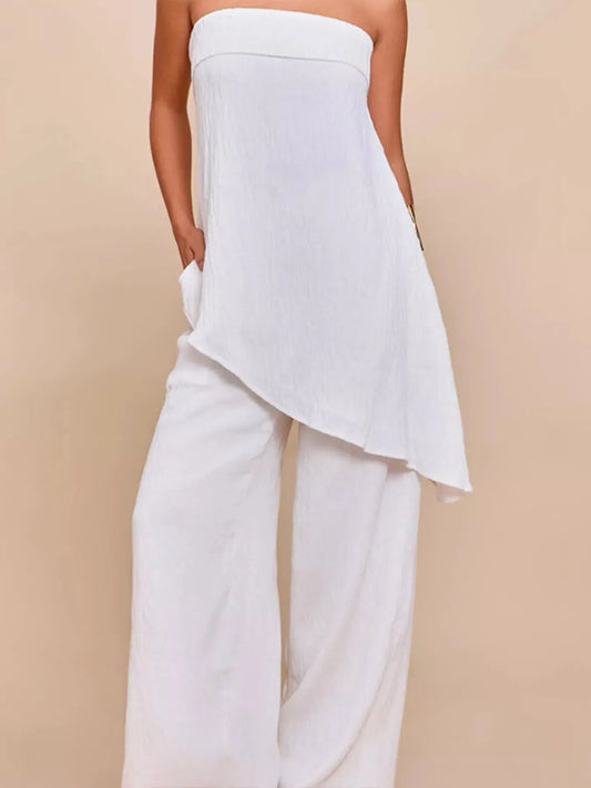 Full Size Asymmetrical Hem Tube Top and Pants Set Plus Size Trendsi