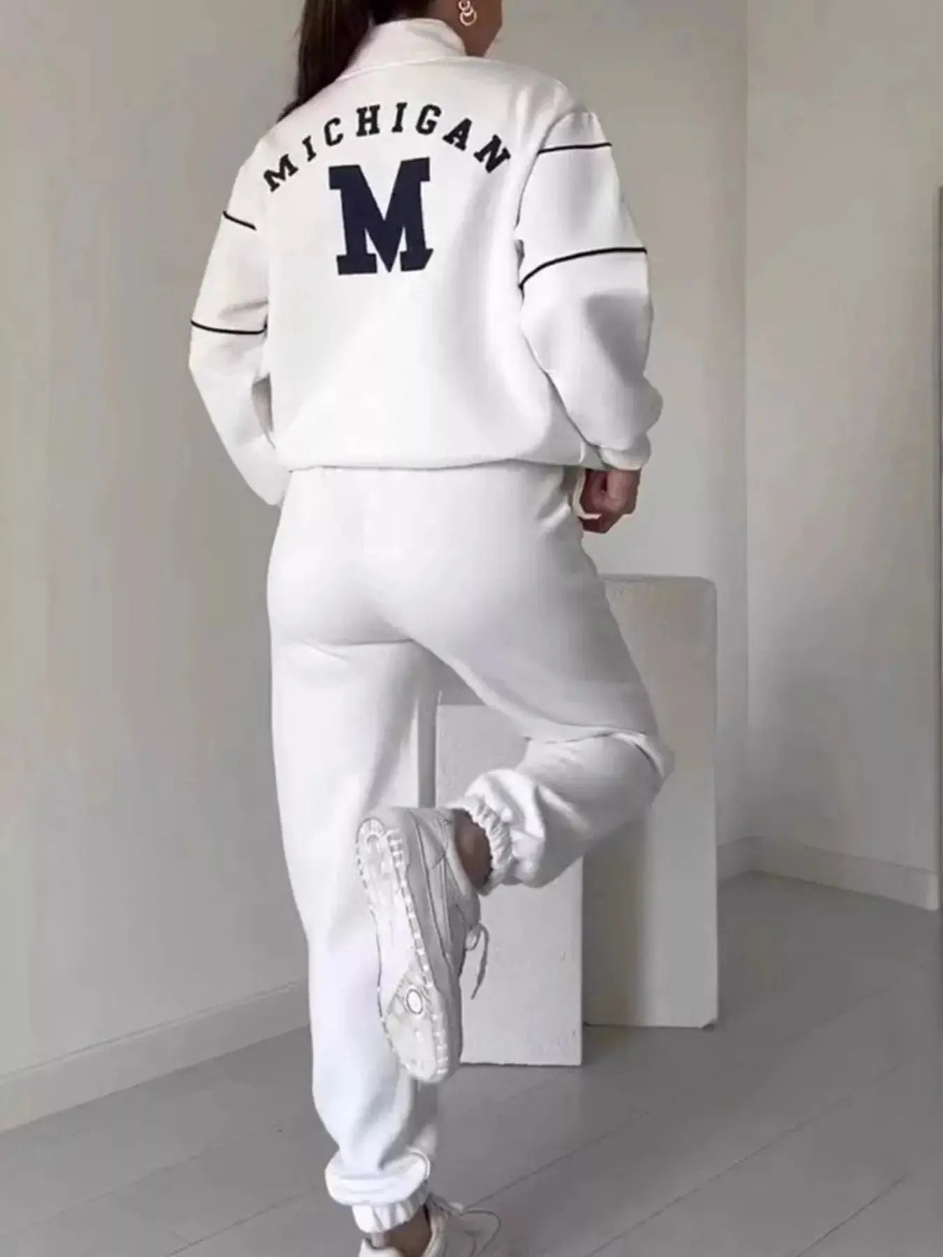 Full Size Striped Quarter Zip Top and Pants Set Plus Size Trendsi