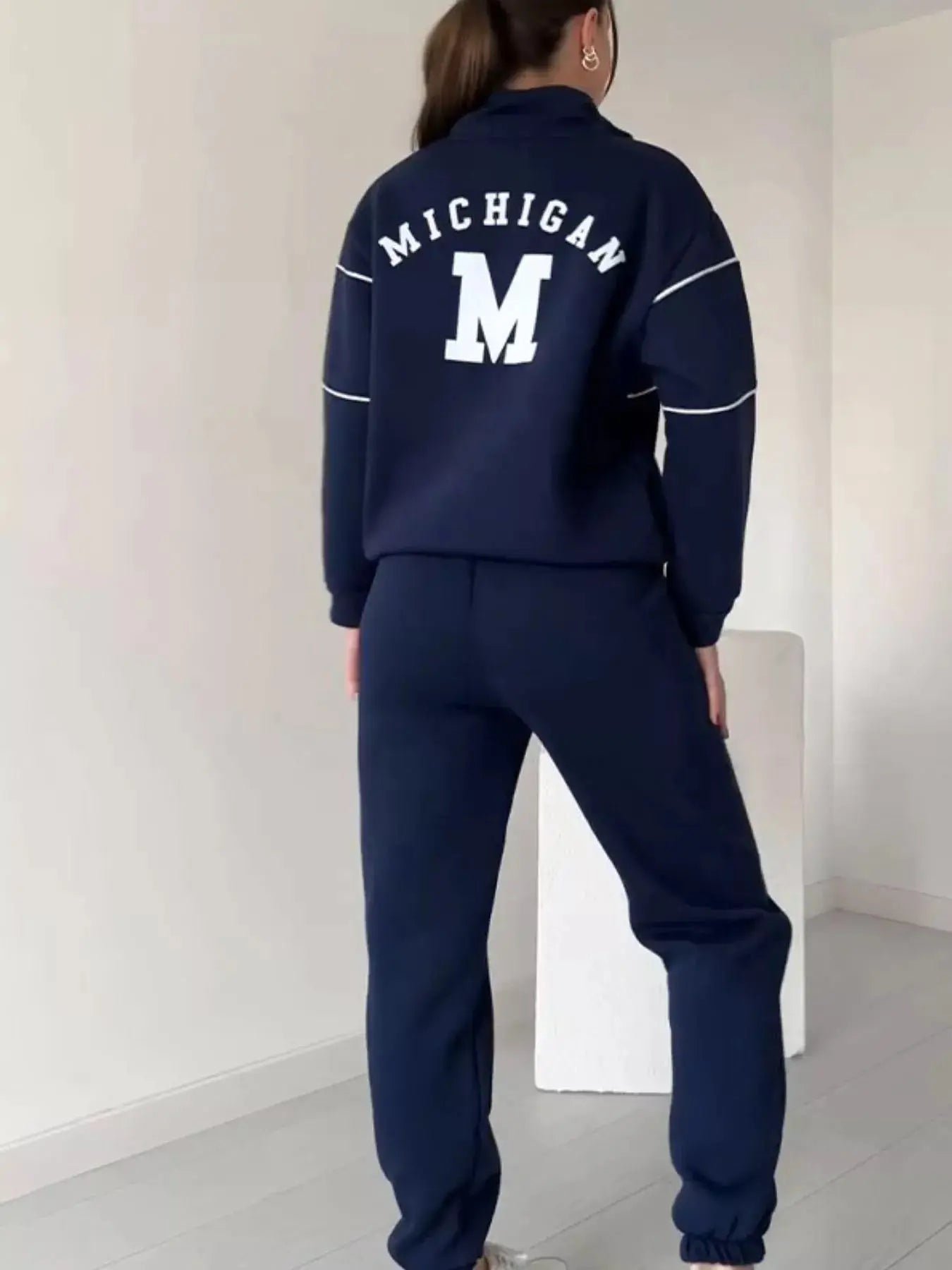 Full Size Striped Quarter Zip Top and Pants Set Plus Size Trendsi