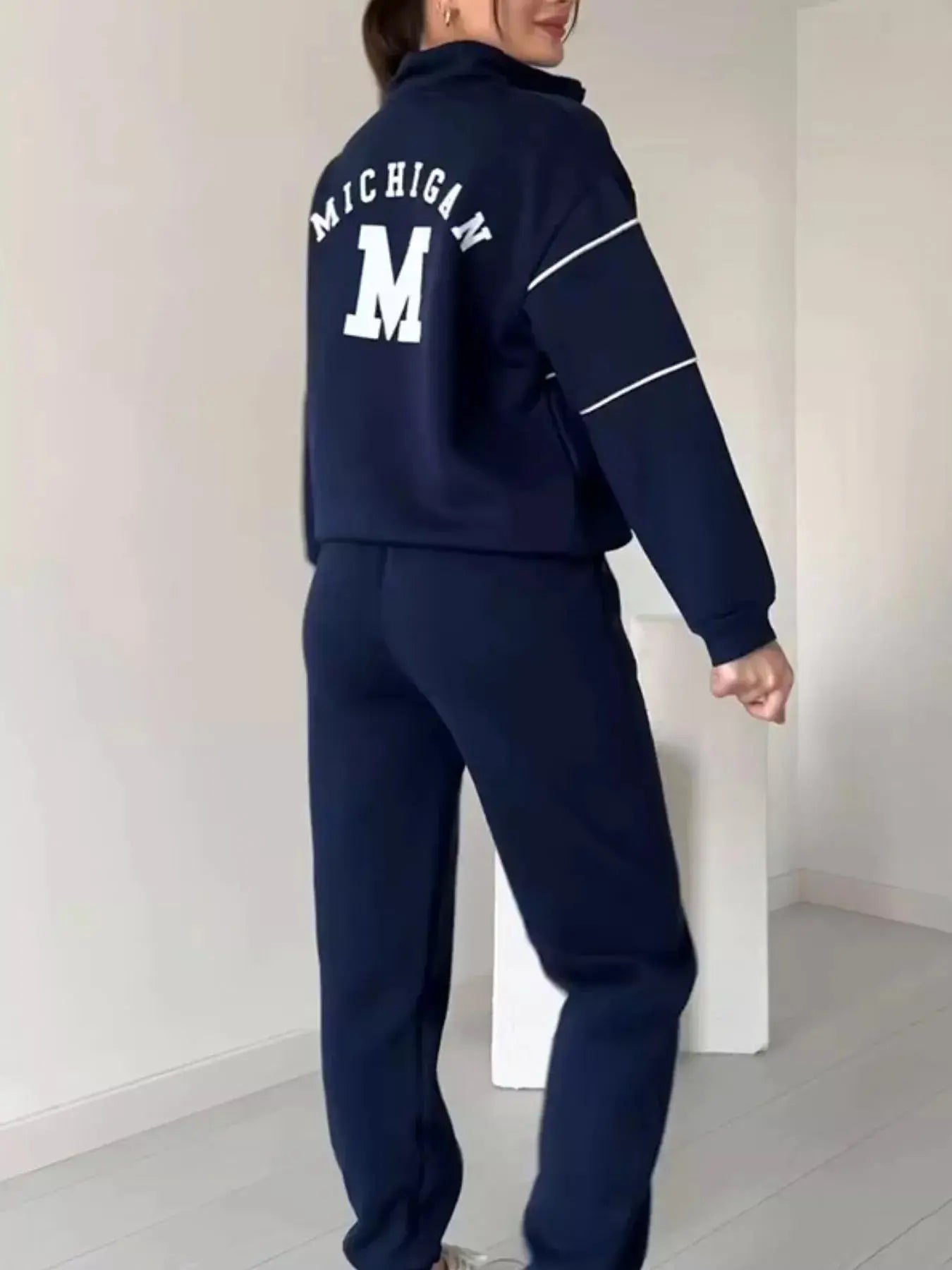Full Size Striped Quarter Zip Top and Pants Set Plus Size Trendsi