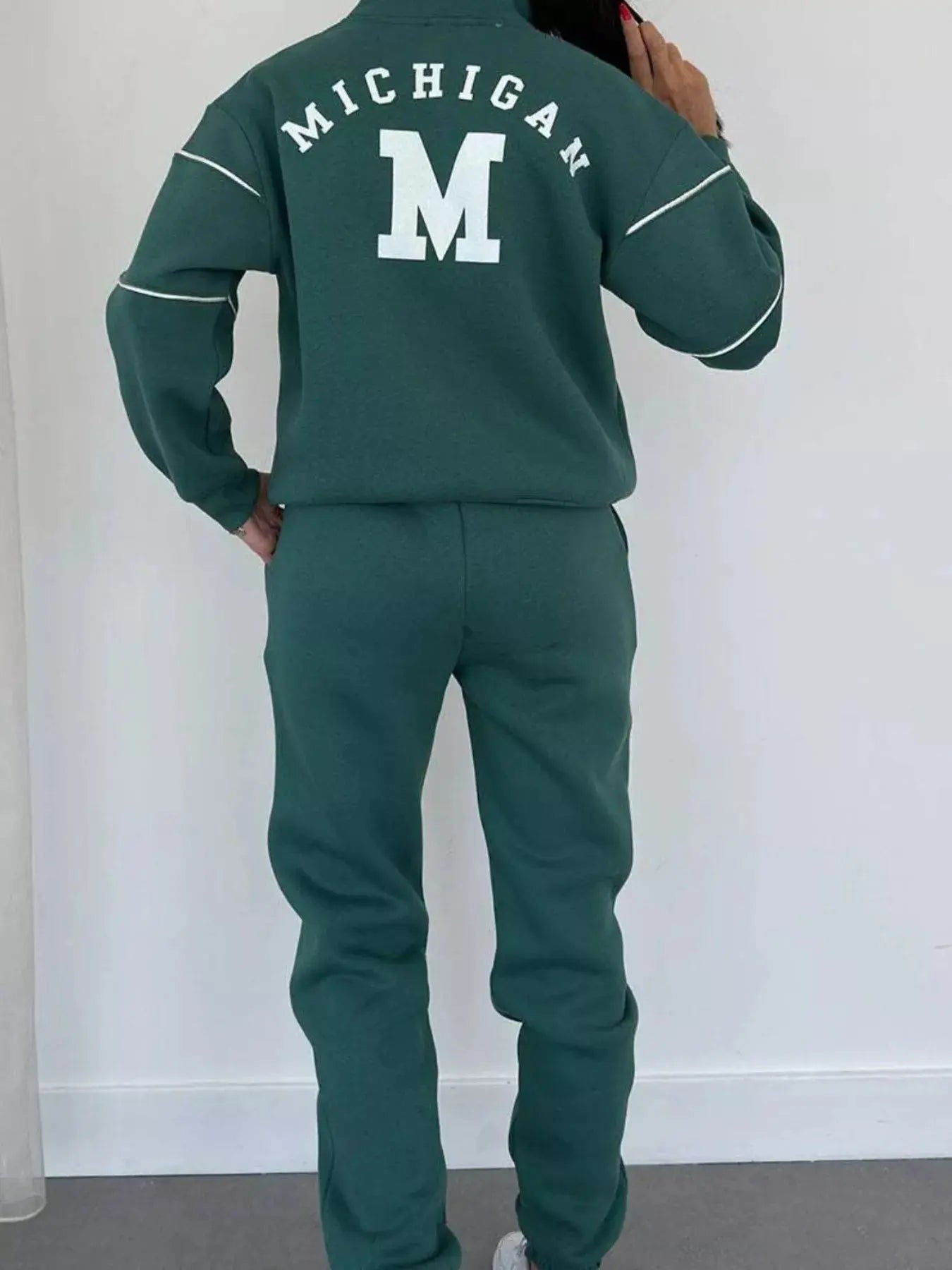 Full Size Striped Quarter Zip Top and Pants Set Plus Size Trendsi