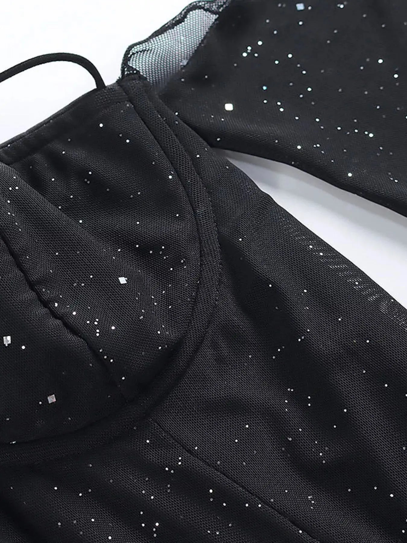 Glitter Mini Dress With Sleeves Sheer Split Lined Cotton Spandex Trendsi