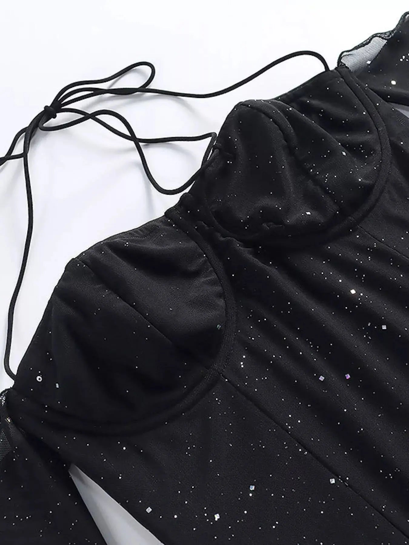 Glitter Mini Dress With Sleeves Sheer Split Lined Cotton Spandex Trendsi