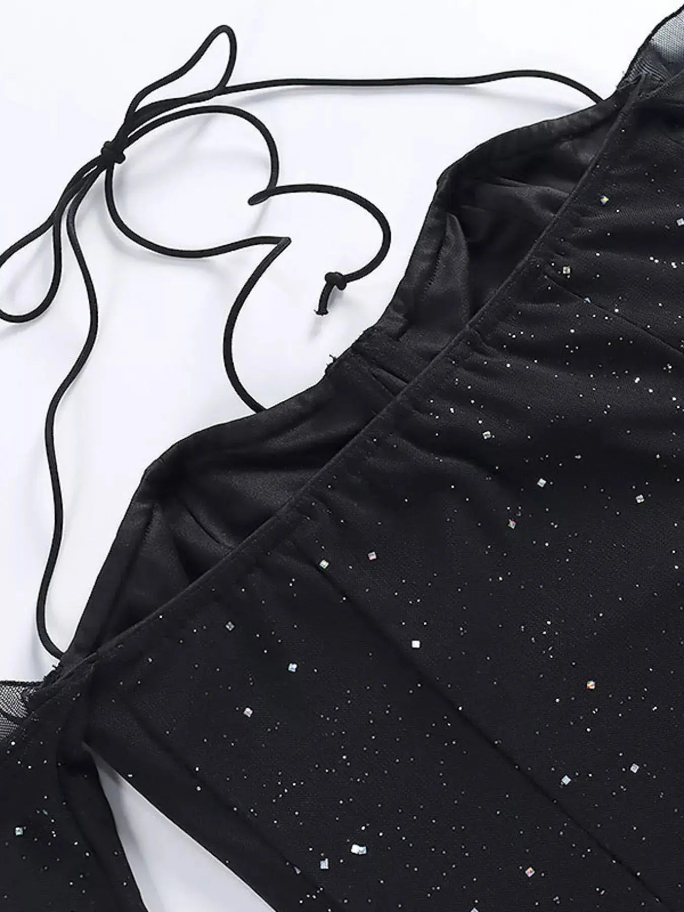 Glitter Mini Dress With Sleeves Sheer Split Lined Cotton Spandex Trendsi
