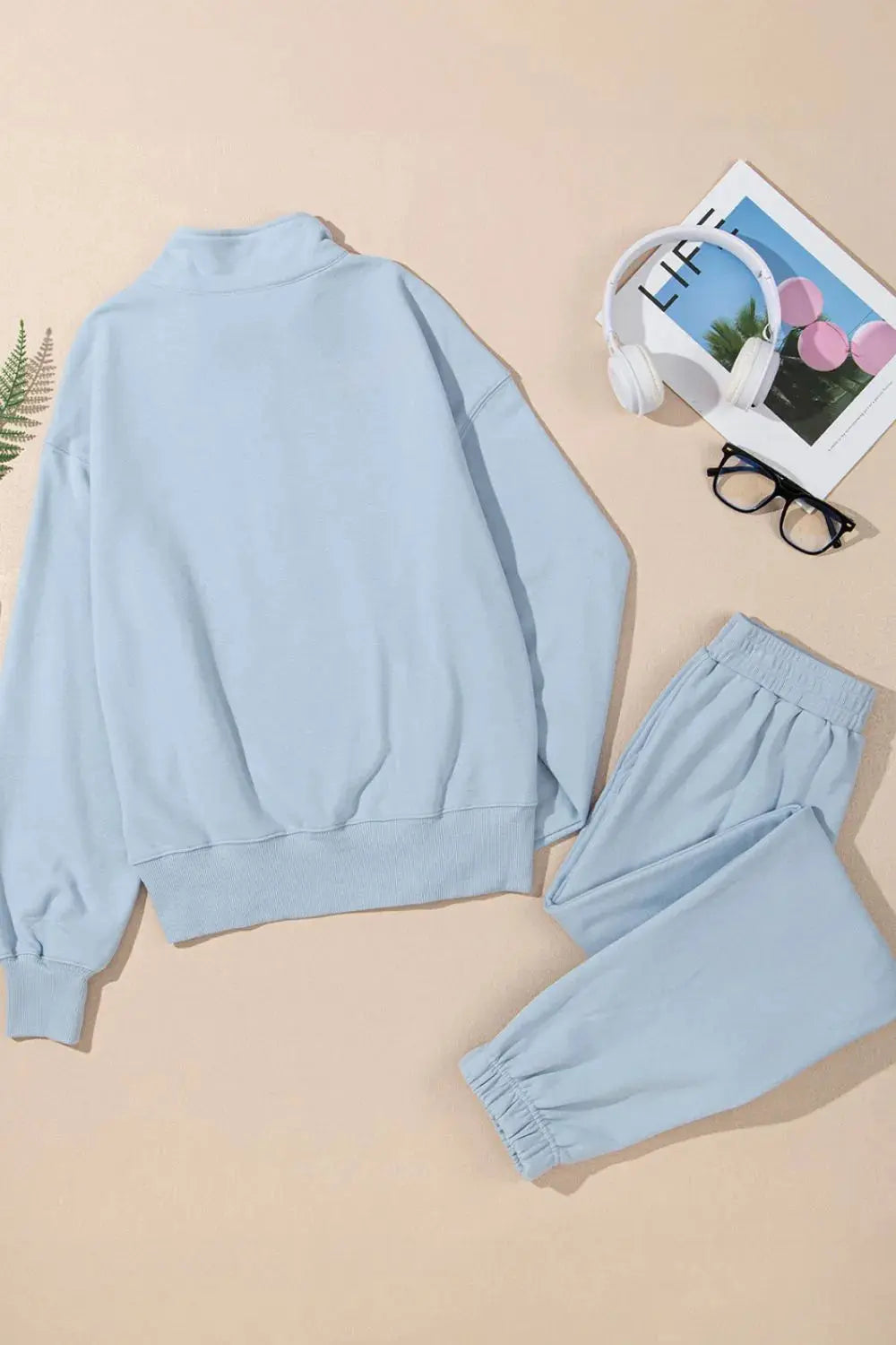 Half Zip Long Sleeve Top and Joggers Set Trendsi