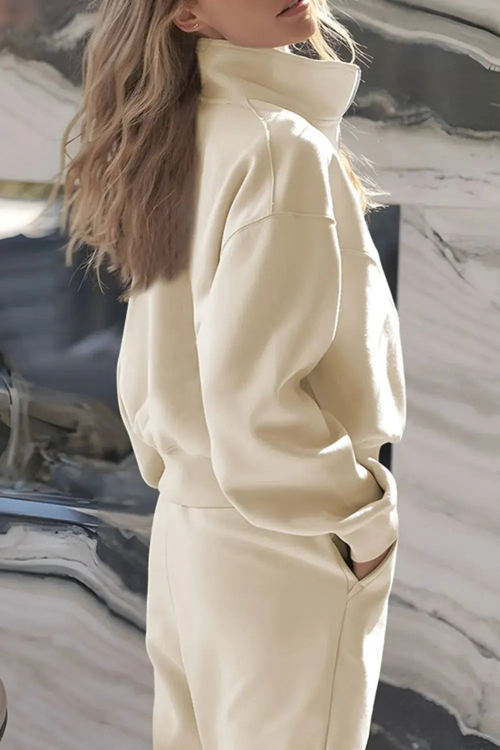 Half Zip Long Sleeve Top and Joggers Set Trendsi