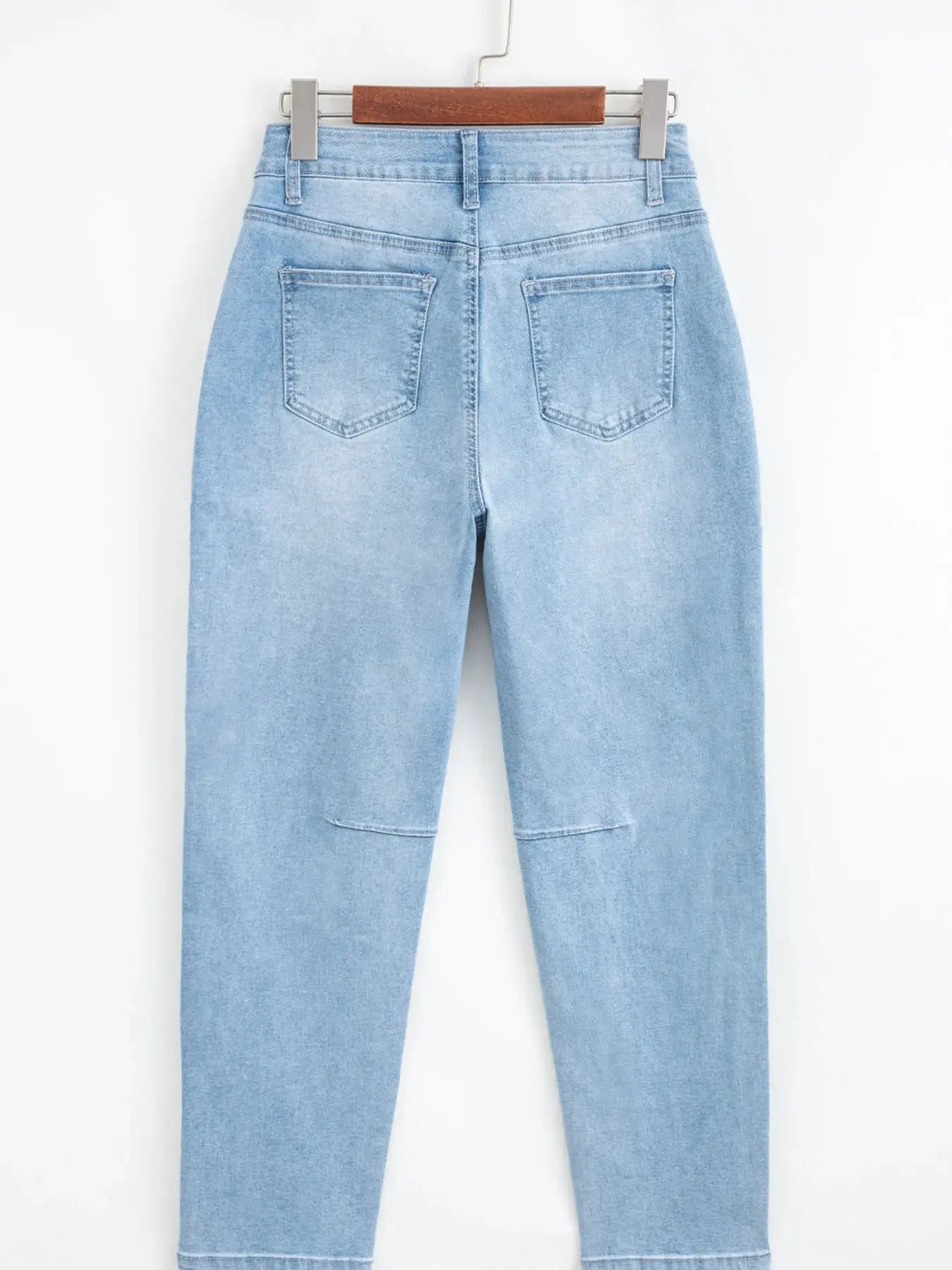 High Rise Barrel Jeans Relaxed Fit Patch Pocket Washed Stretch Denim For Everyday Wear Trendsi
