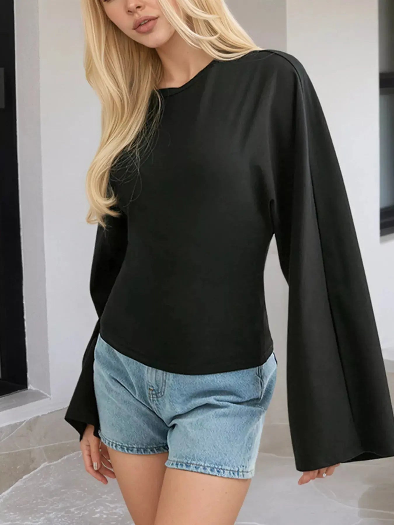 Long Sleeve Fitted T-Shirt Plus Size Trendsi