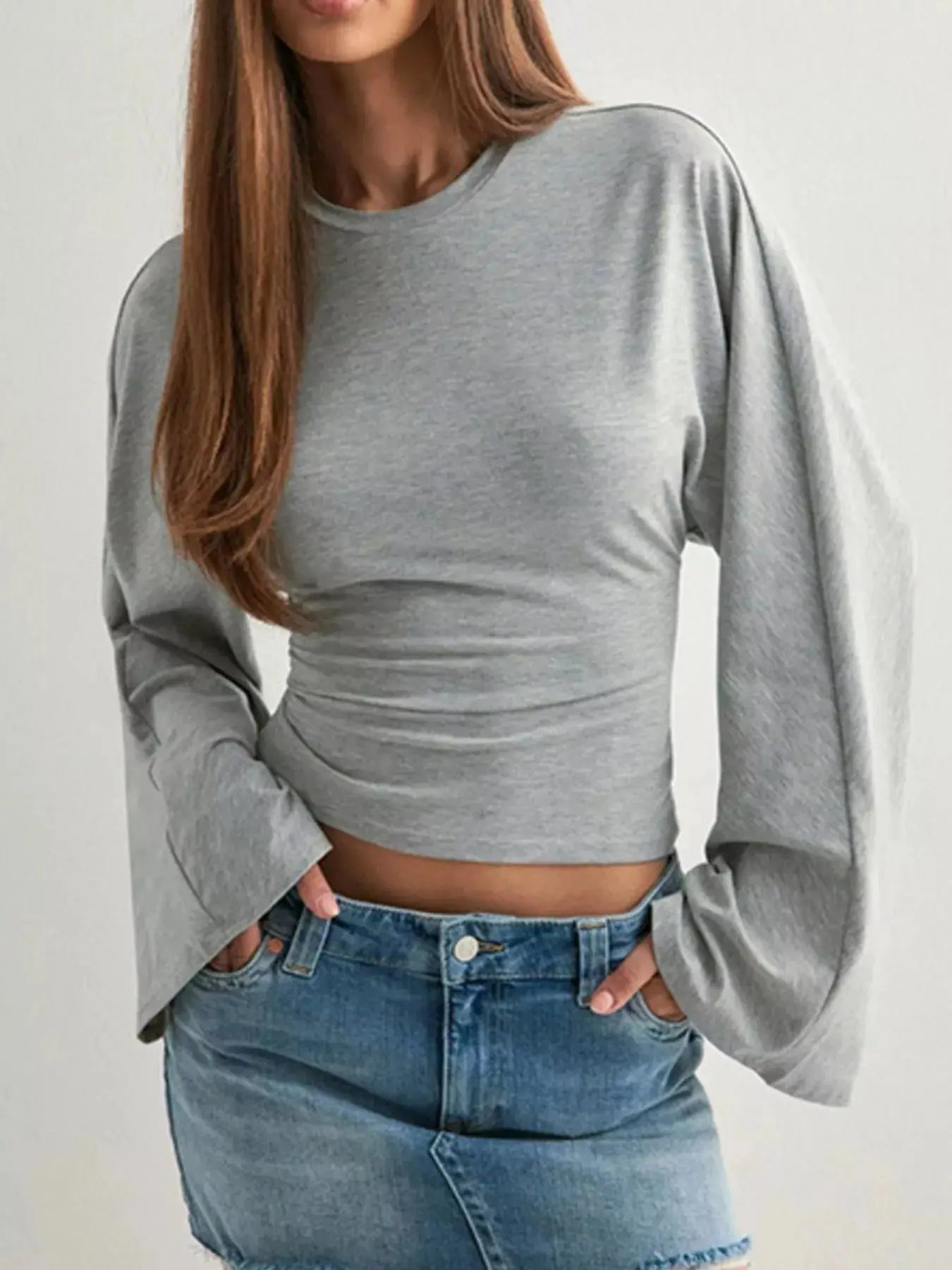 Long Sleeve Fitted T-Shirt Plus Size Trendsi
