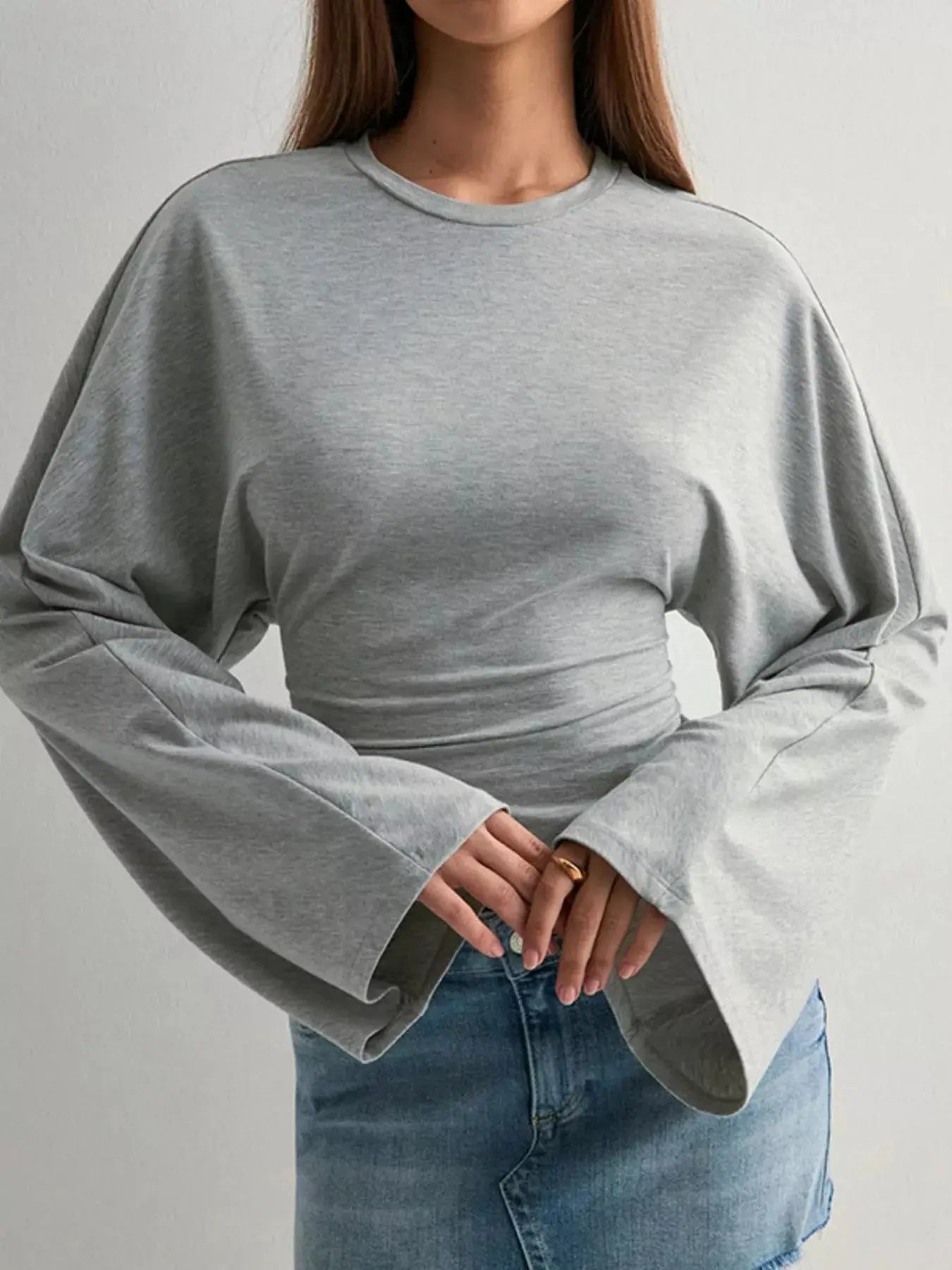 Long Sleeve Fitted T-Shirt Plus Size Trendsi