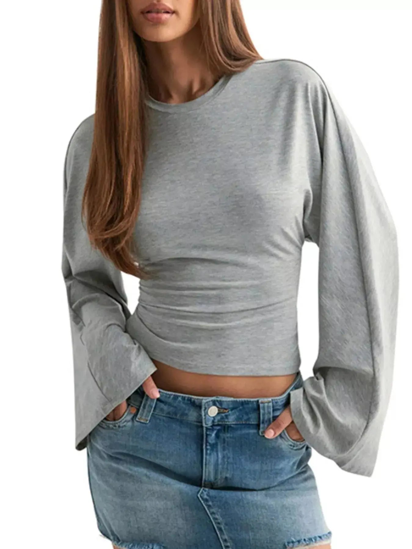 Long Sleeve Fitted T-Shirt Plus Size Trendsi