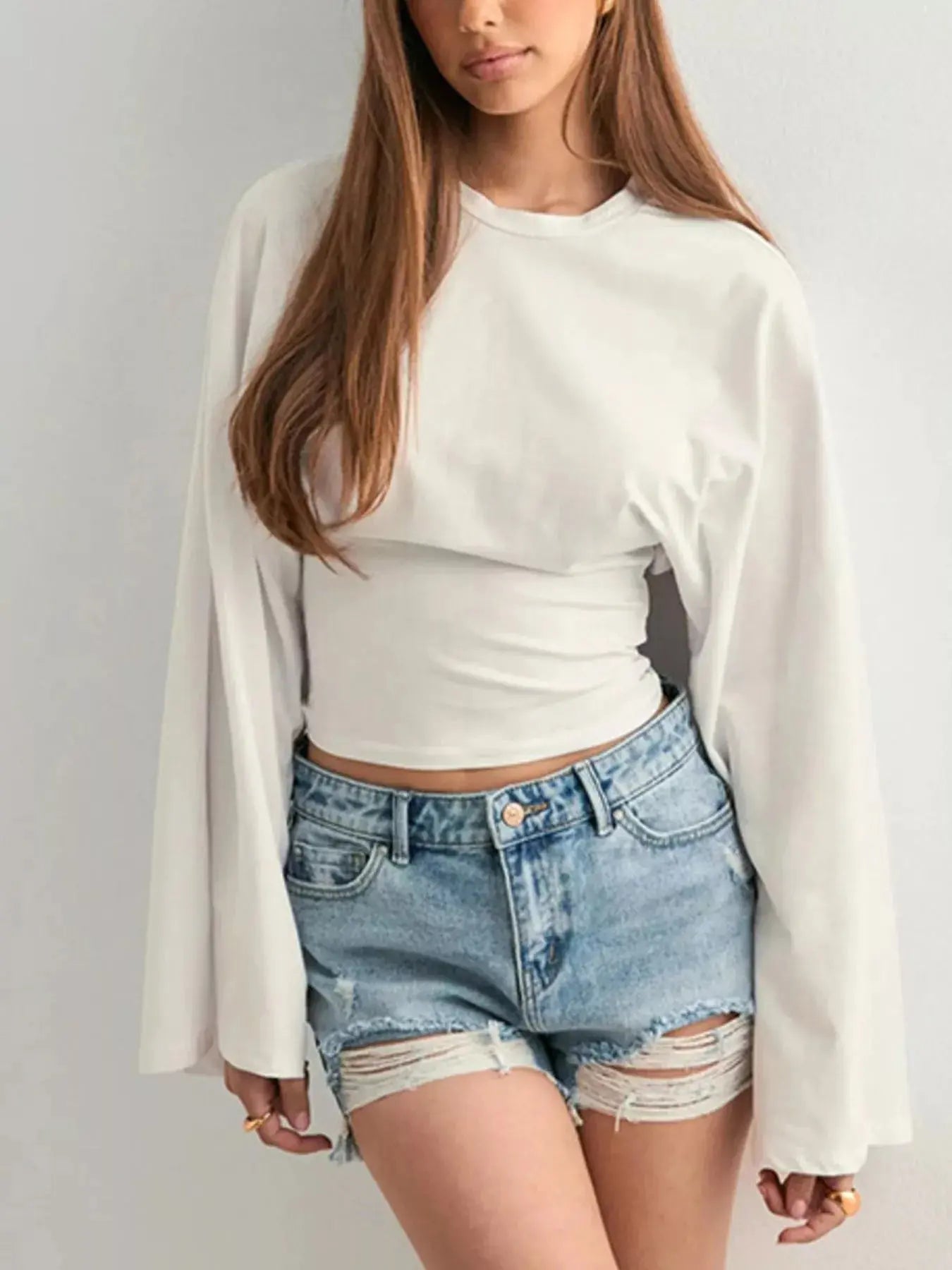 Long Sleeve Fitted T-Shirt Plus Size Trendsi