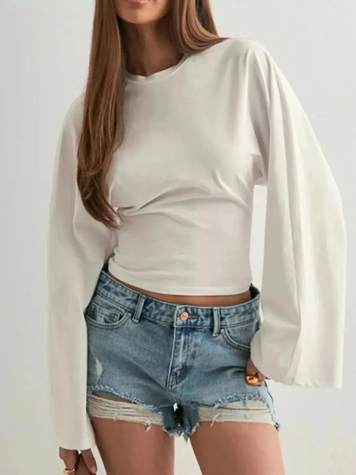 Long Sleeve Fitted T-Shirt Plus Size Trendsi