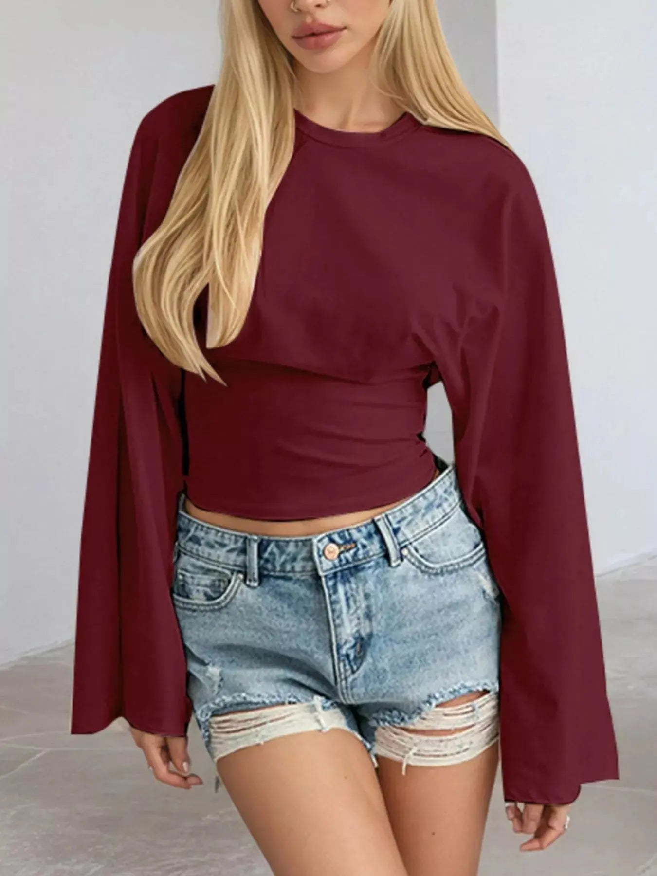 Long Sleeve Fitted T-Shirt Plus Size Trendsi