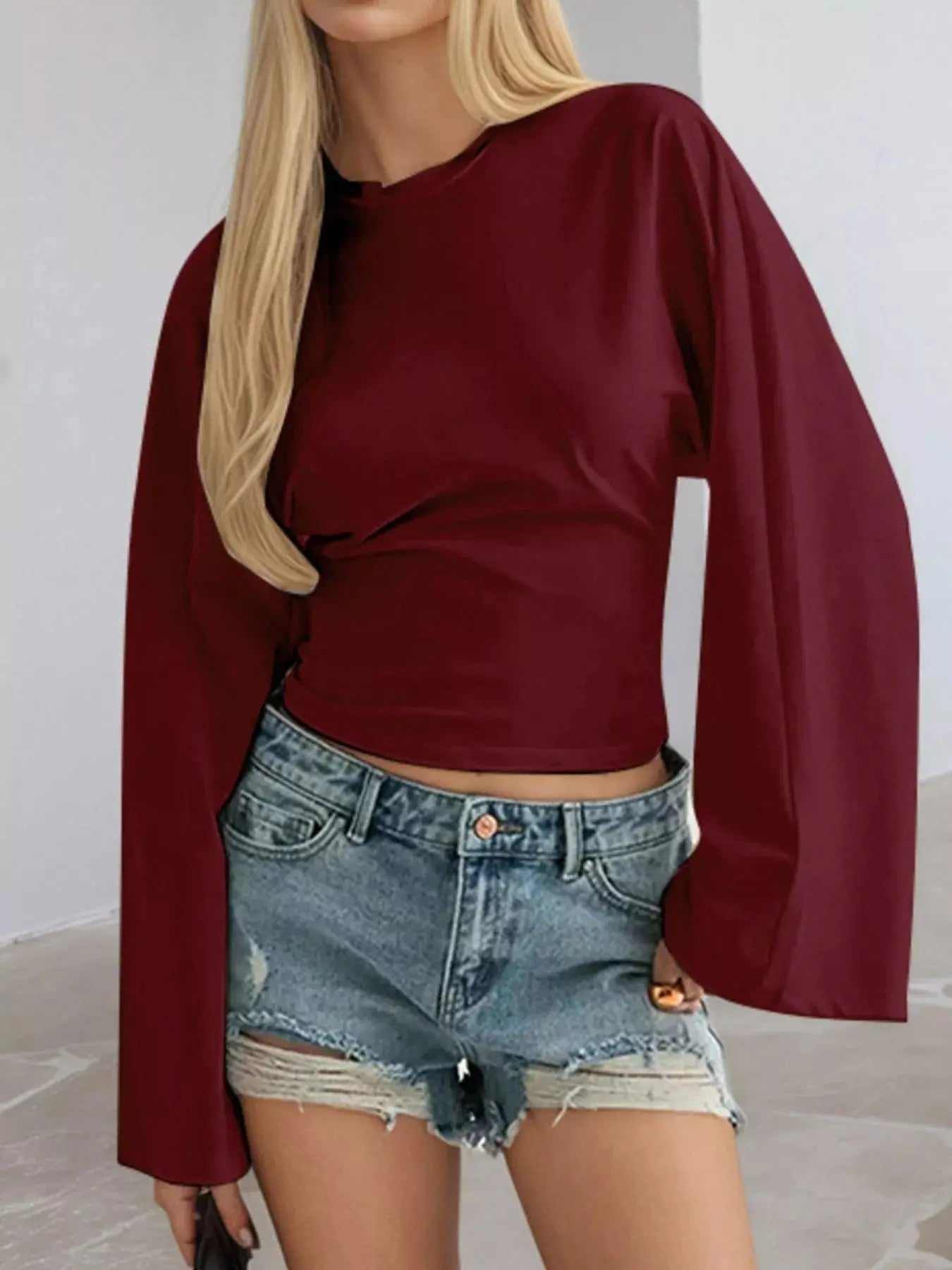 Long Sleeve Fitted T-Shirt Plus Size Trendsi
