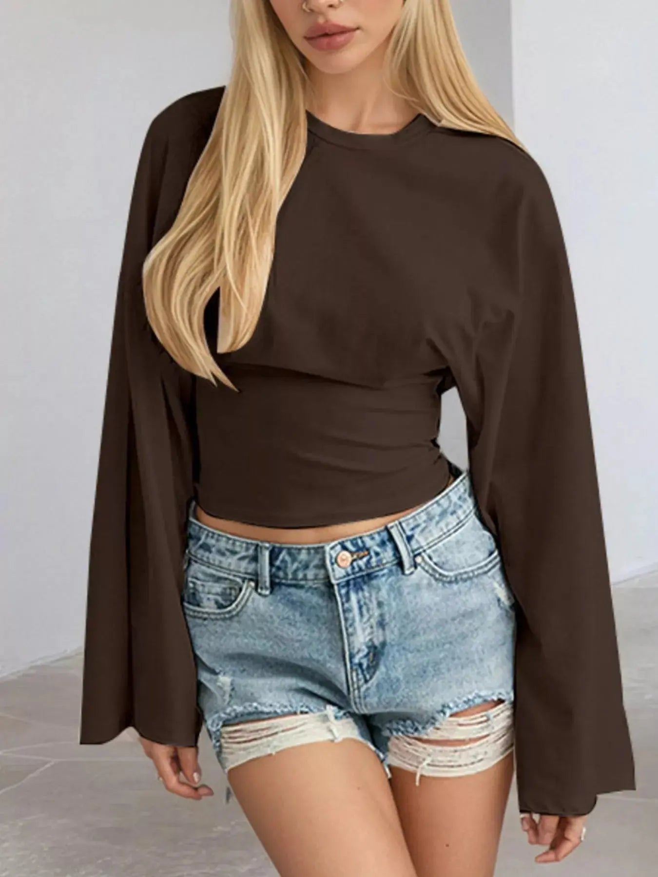 Long Sleeve Fitted T-Shirt Plus Size Trendsi