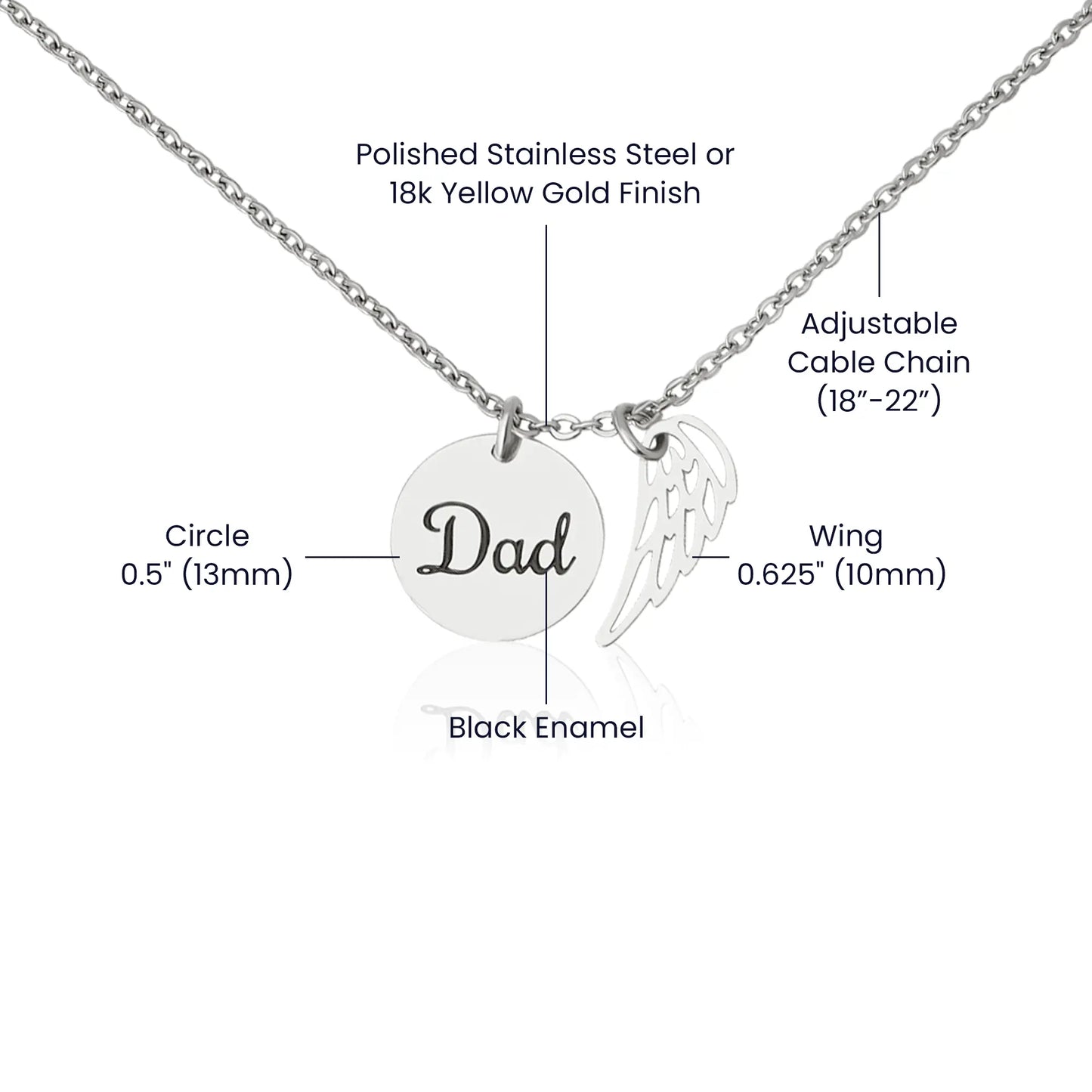 Memorial Necklace with Angel Wing Pendant ShineOn Fulfillment