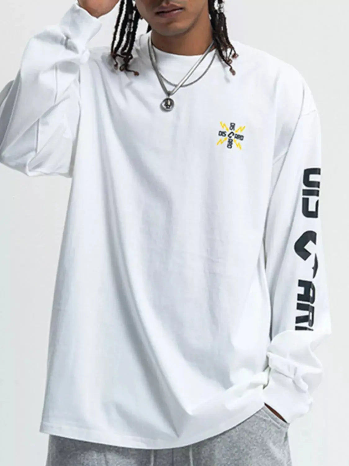 Men Round Neck Long Sleeve Cotton Blend T Shirt Basic Style Trendsi
