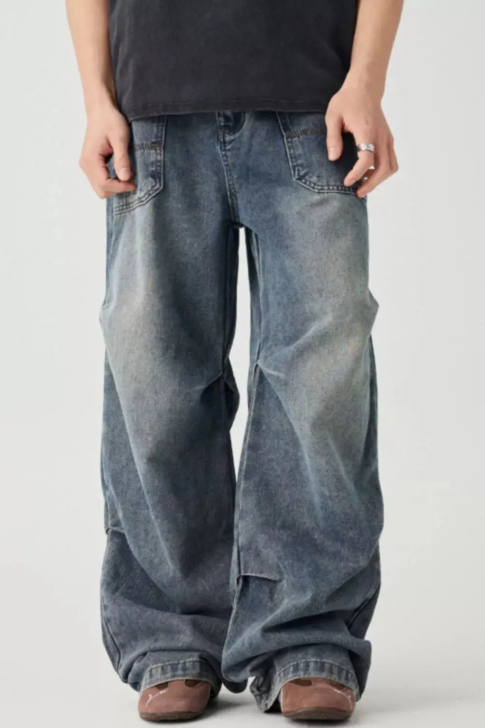 Men's 100% Cotton Wide Leg Jeans, Relaxed Fit Trendsi