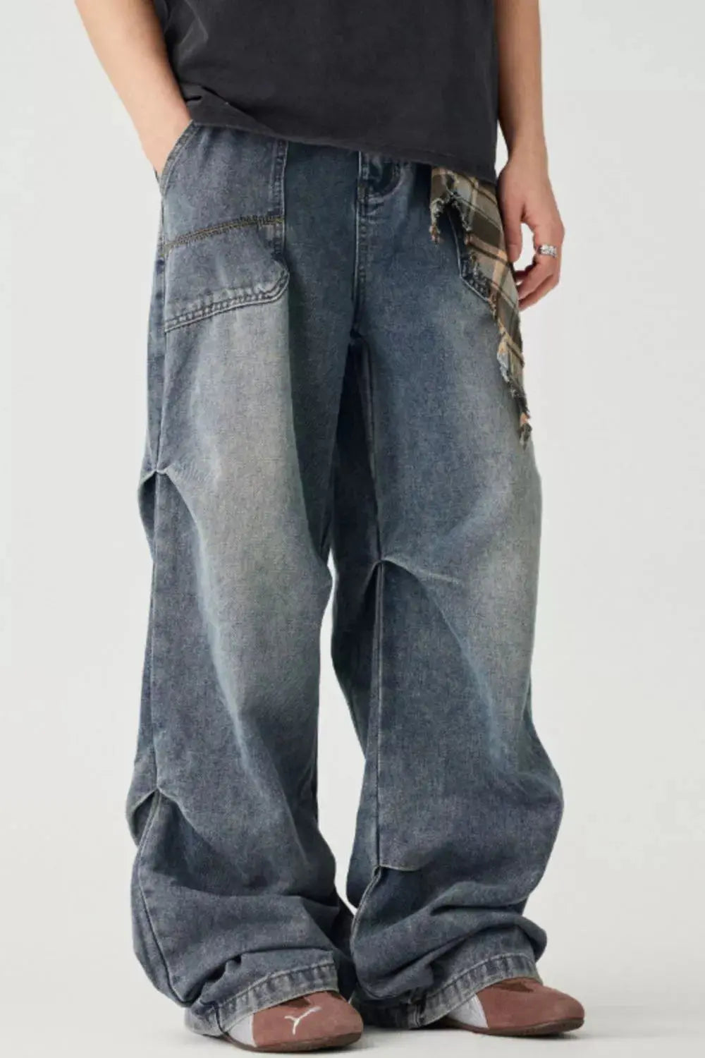 Men's 100% Cotton Wide Leg Jeans, Relaxed Fit Trendsi
