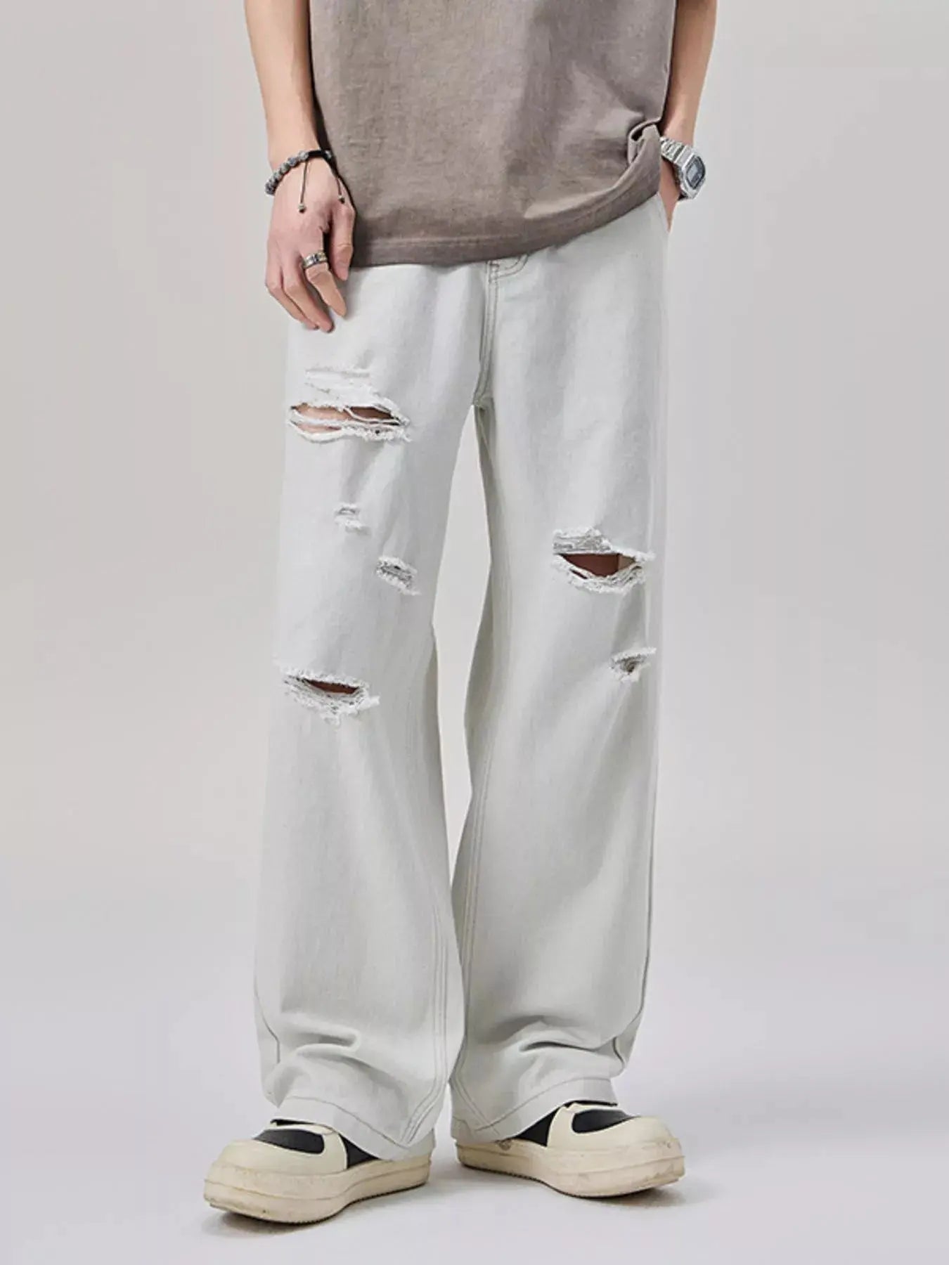Men's Distressed Oversized Wide Leg Jeans 100 Percent Cotton Imported Trendsi