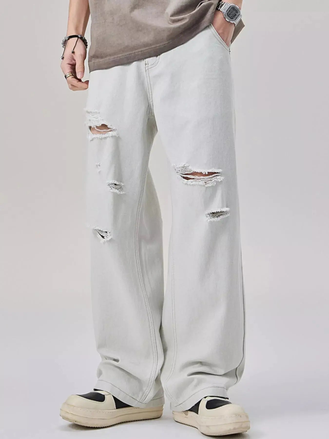 Men's Distressed Oversized Wide Leg Jeans 100 Percent Cotton Imported Trendsi