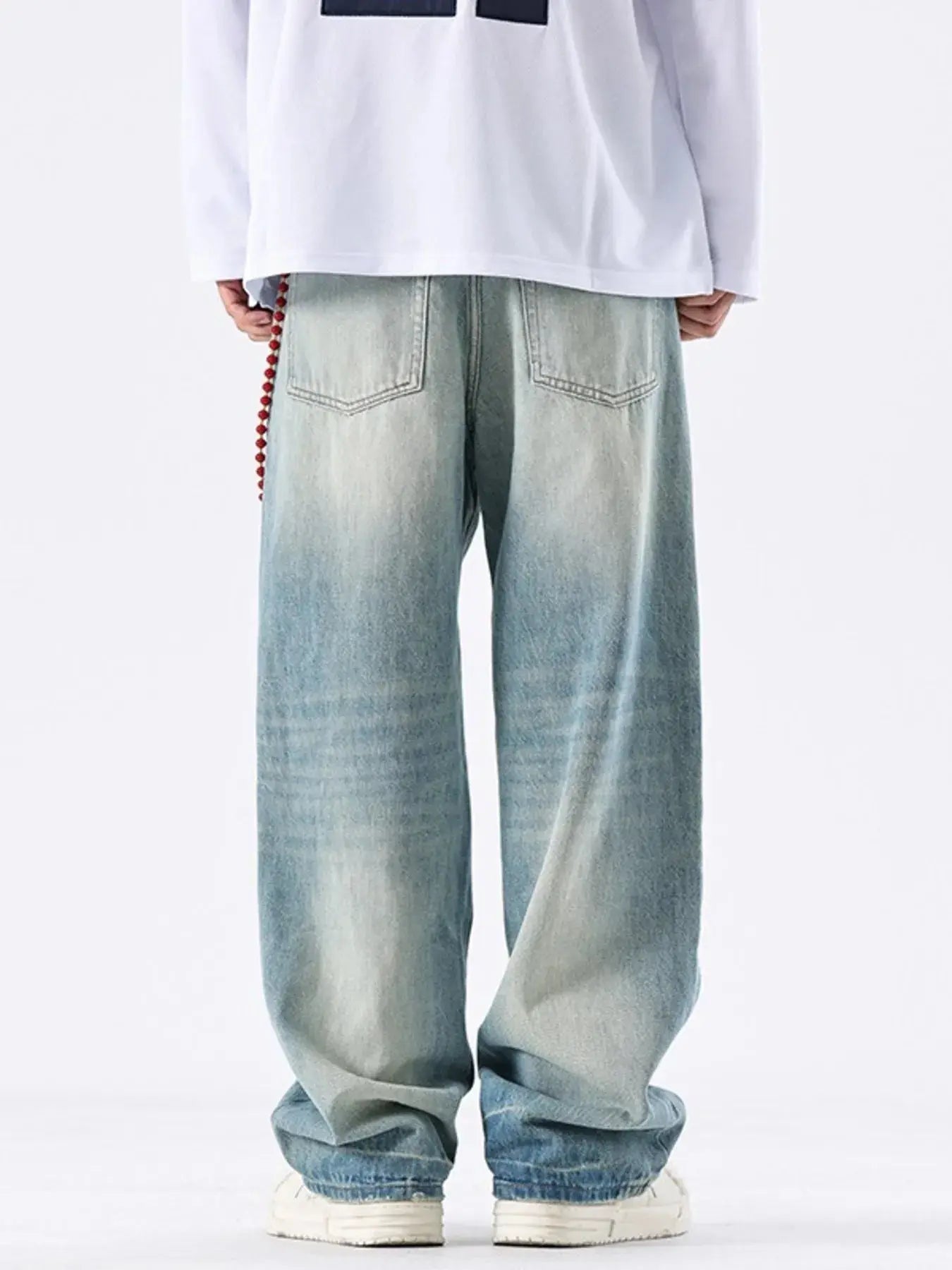 Men's Distressed Wide Leg Jeans Washed One Hundred Percent Cotton Trendsi