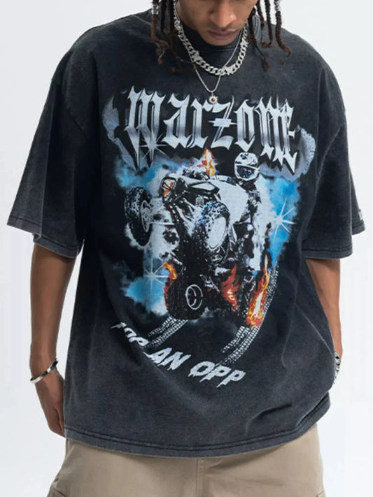 Men's Graphic Round Neck Half Sleeve T Shirt Cotton Spandex Trendsi