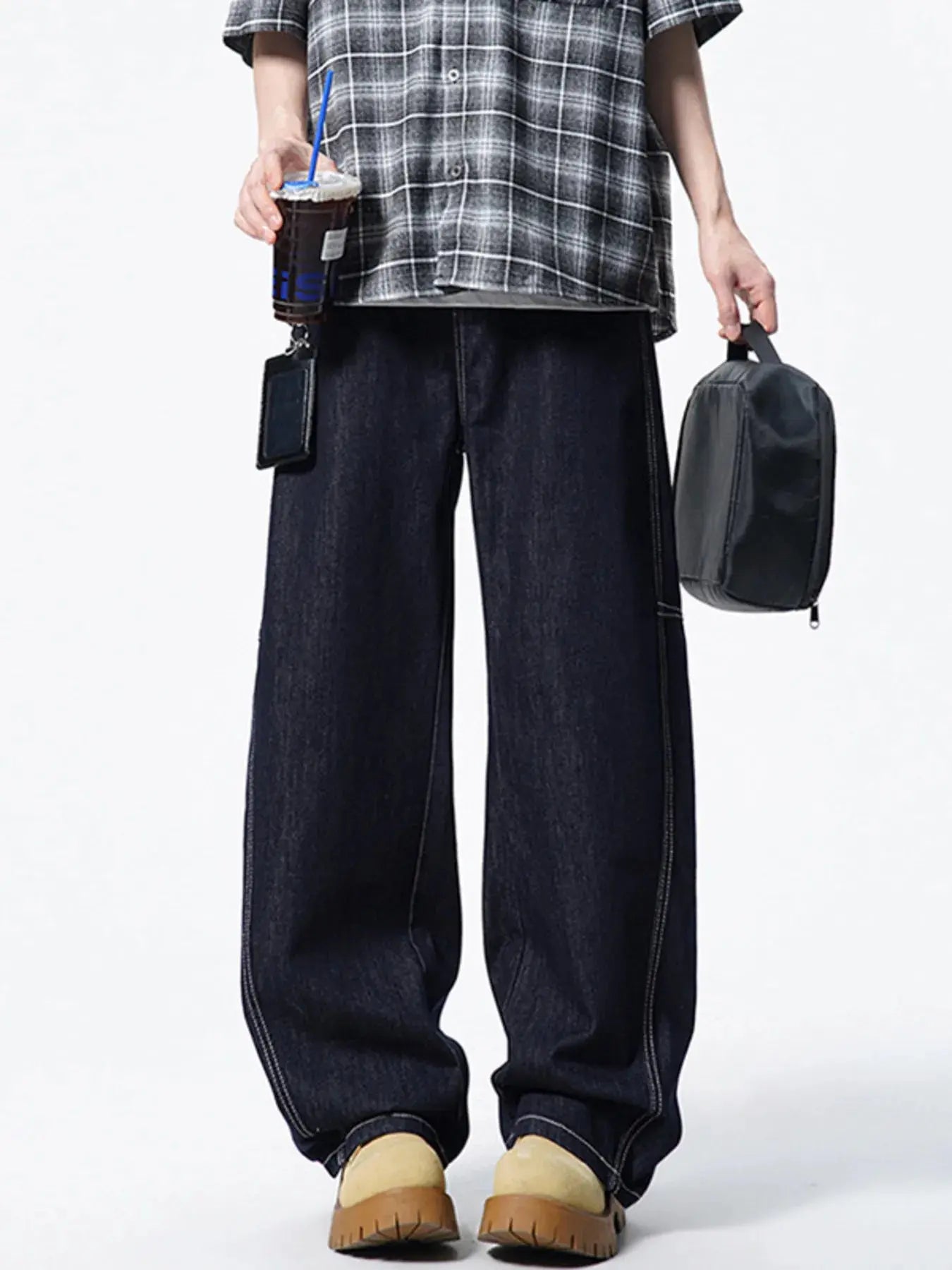 Men's Oversized Wide Leg Cotton Jeans Trendsi