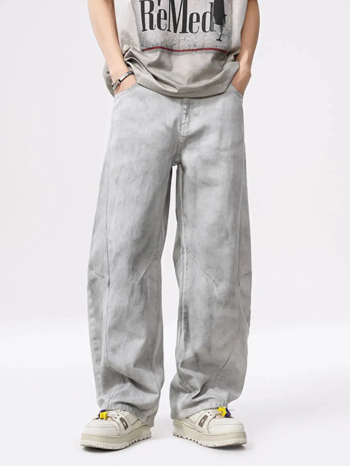 Men's Vintage Wash Wide Leg Jeans – 100% Cotton Trendsi