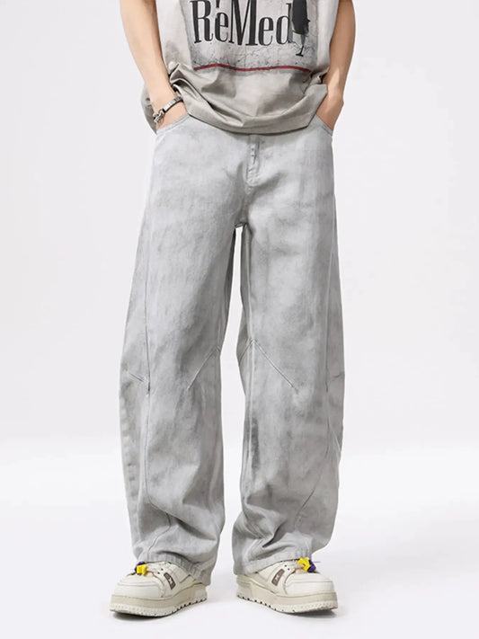 Men's Vintage Wash Wide Leg Jeans – 100% Cotton Trendsi