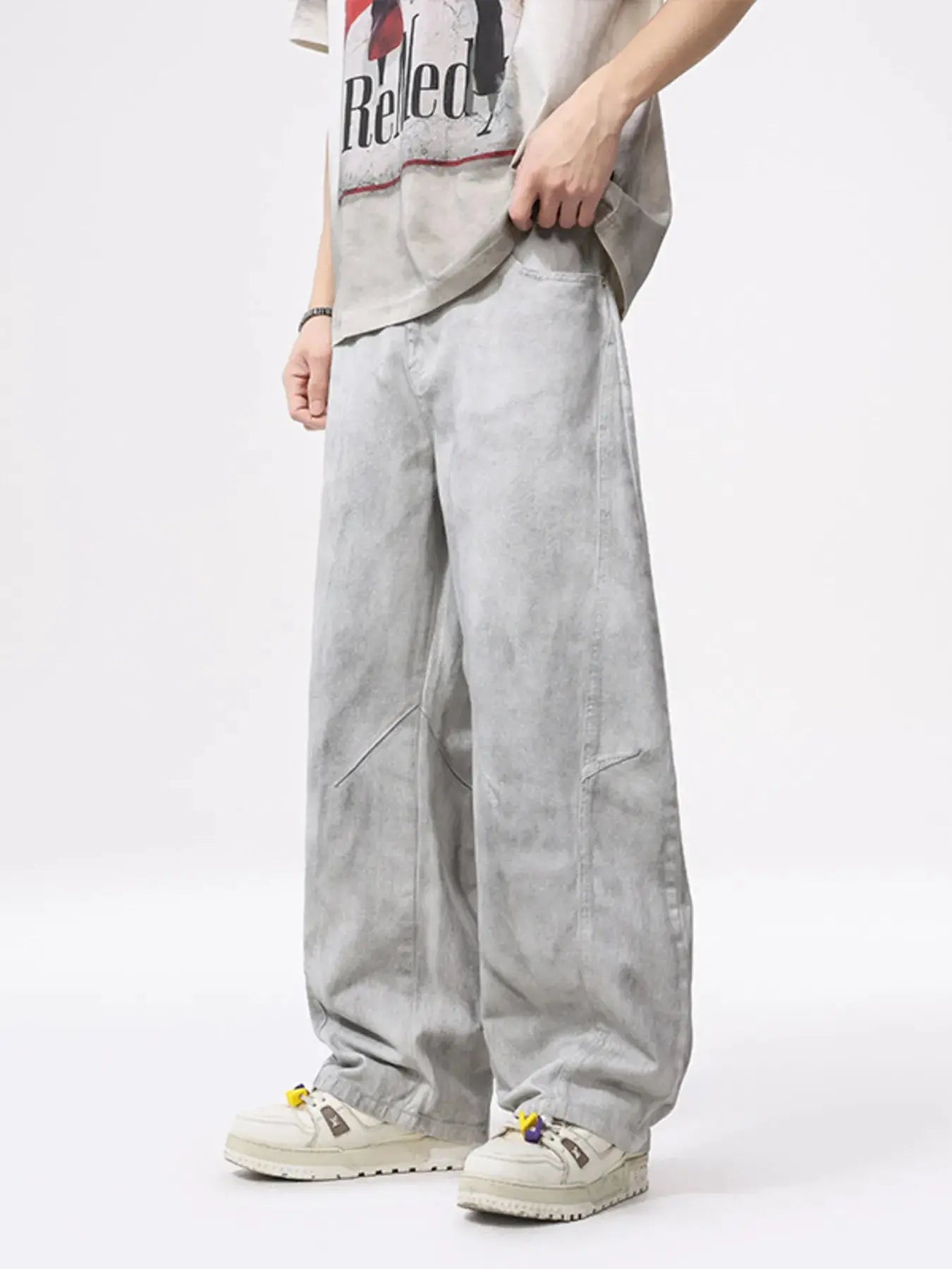 Men's Vintage Wash Wide Leg Jeans – 100% Cotton Trendsi